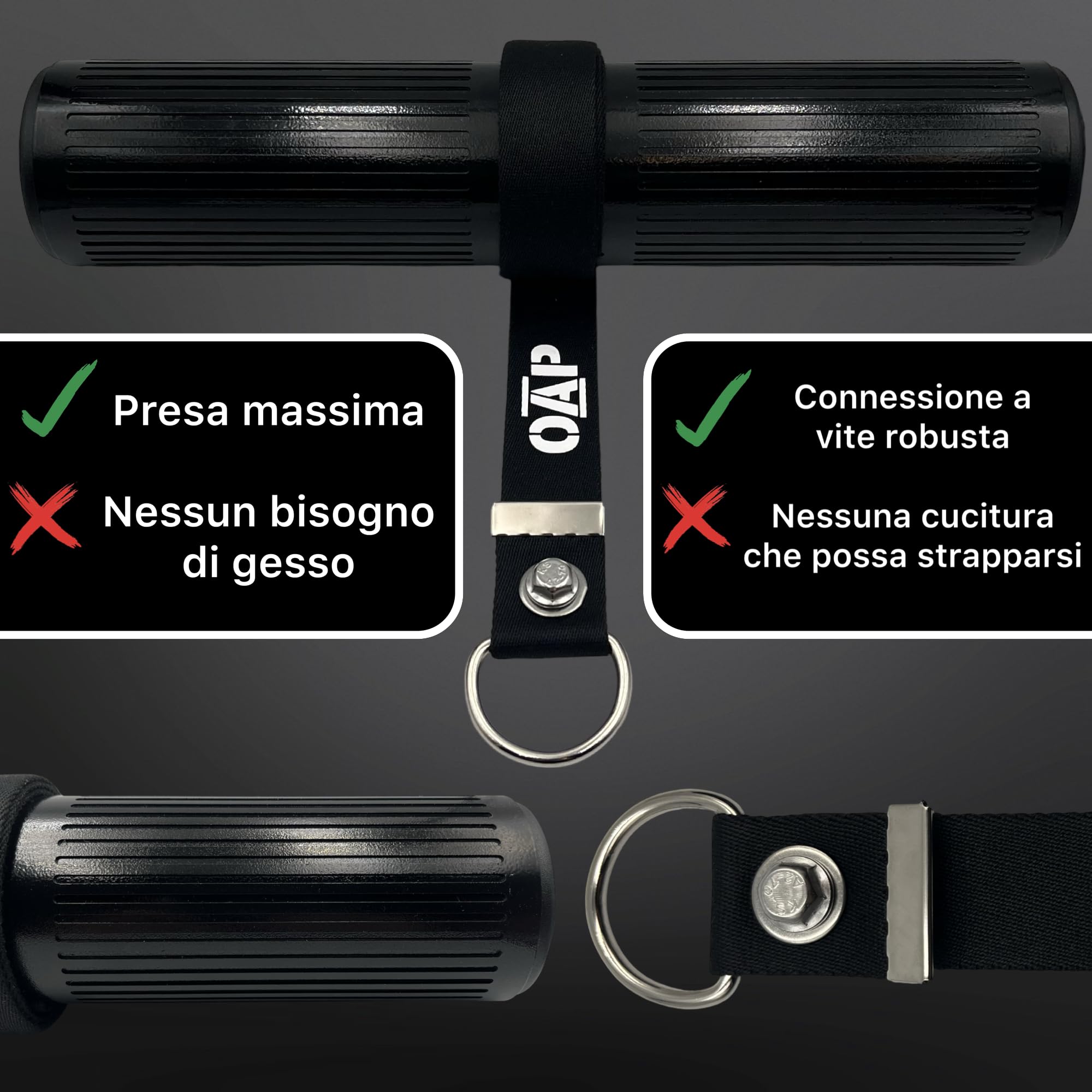 OAP Premium ⌀60 mm Fat Grip Wrist Roller – Rullo presa spessa per forza avambraccio, mano, 100% Made in Germany, compatibile con pin carico e pesi liberi – Ideale per palestra, home gym, allenamento
