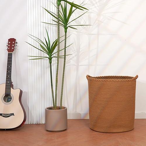 Miniatura 8 de Cesta de lavandería tejida de gran tamaño de 90 litros, cesta de lavandería alta de algodón para mantas, ropa, almohadas, juguetes, zapatos, cubo de