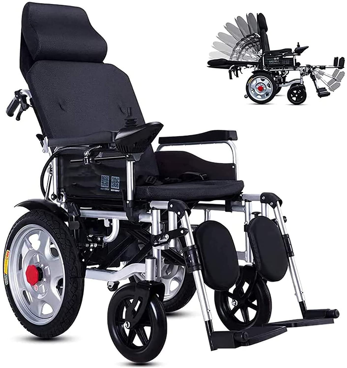 Sedia a rotelle elettrica Deluxe Pieghevole Ultraleggera con Struttura in Tubo d'Acciaio a Quattro Ruote, Adatta per pazienti Anziani 12A