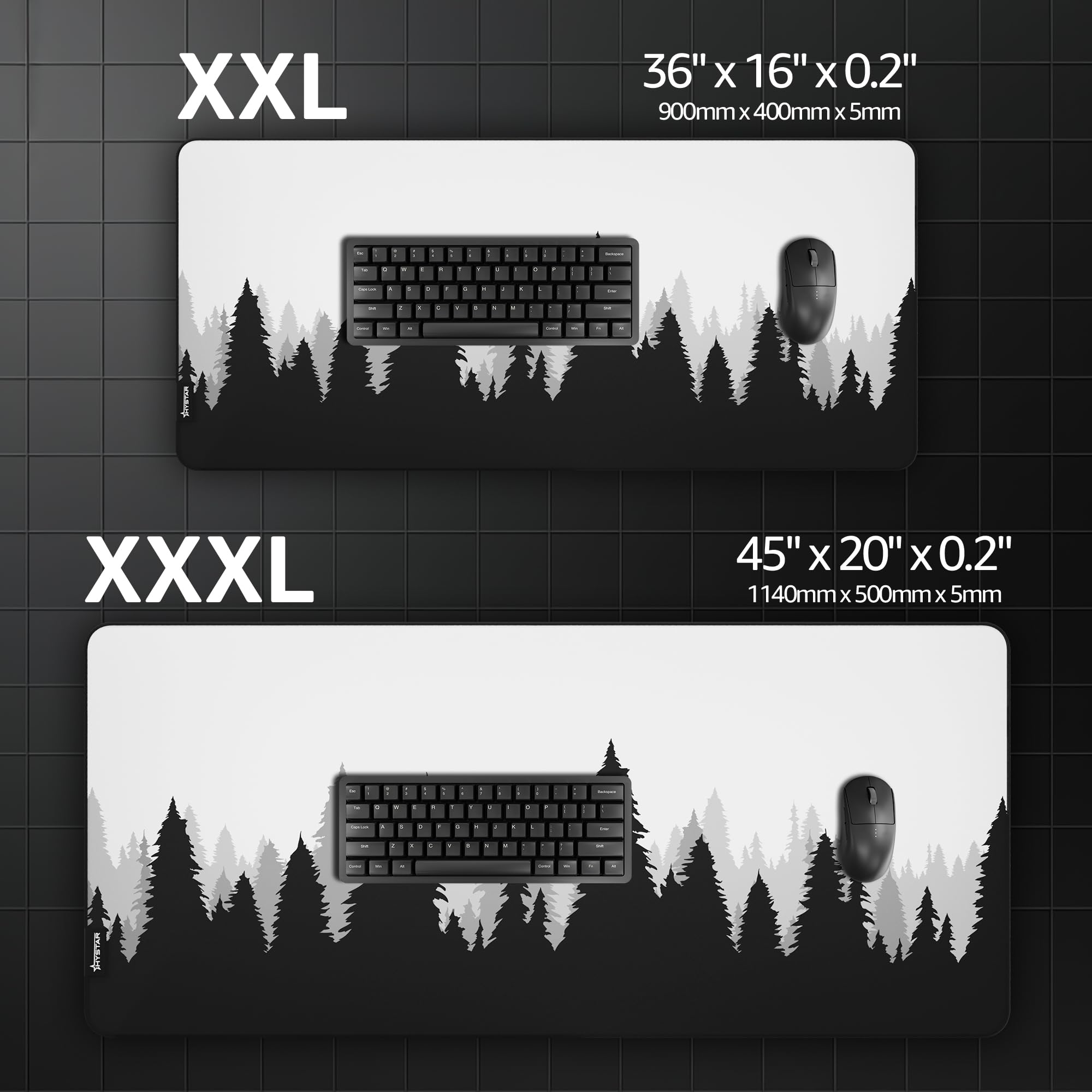 Hystar Erweitertes Gaming-Mauspad | XXL 91,4 x 40,6 cm | 5 mm Dicke, wasserdichte Oberfläche, glattes Polyestergewebe und Unterseite aus Naturkautschuk | Arctic