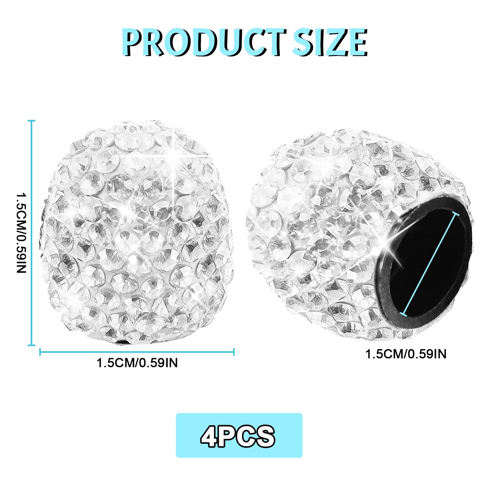 4Stück Ventilkappen Auto,Universelle Kristall Diamant Glitzer Strass Reifenventilkappen,Strass Ventilkappen Fahrrad,Ventilschaftdekoration für Autos,Kfz-Reifenventilstecker mit Strasssteinen (Weiß) - 2