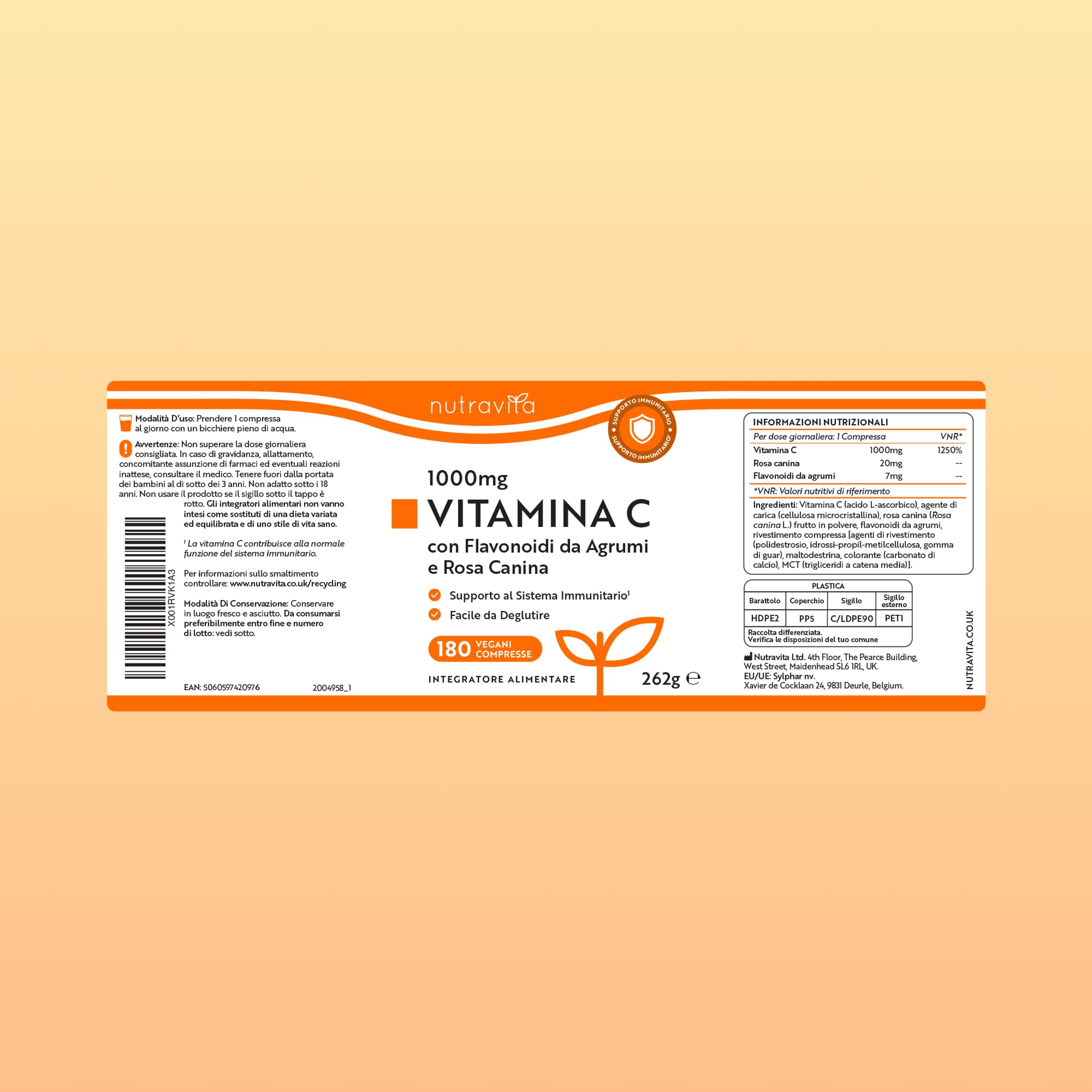 Nutravita Vitamina C 1000mg - 180 Vit C Compresse per 6 Mesi - Vitamina C Pura con Rosa Canina e Flavonoidi - Acido Ascorbico - 100% Vegan - Normale Funzione del Sistema Immunitario