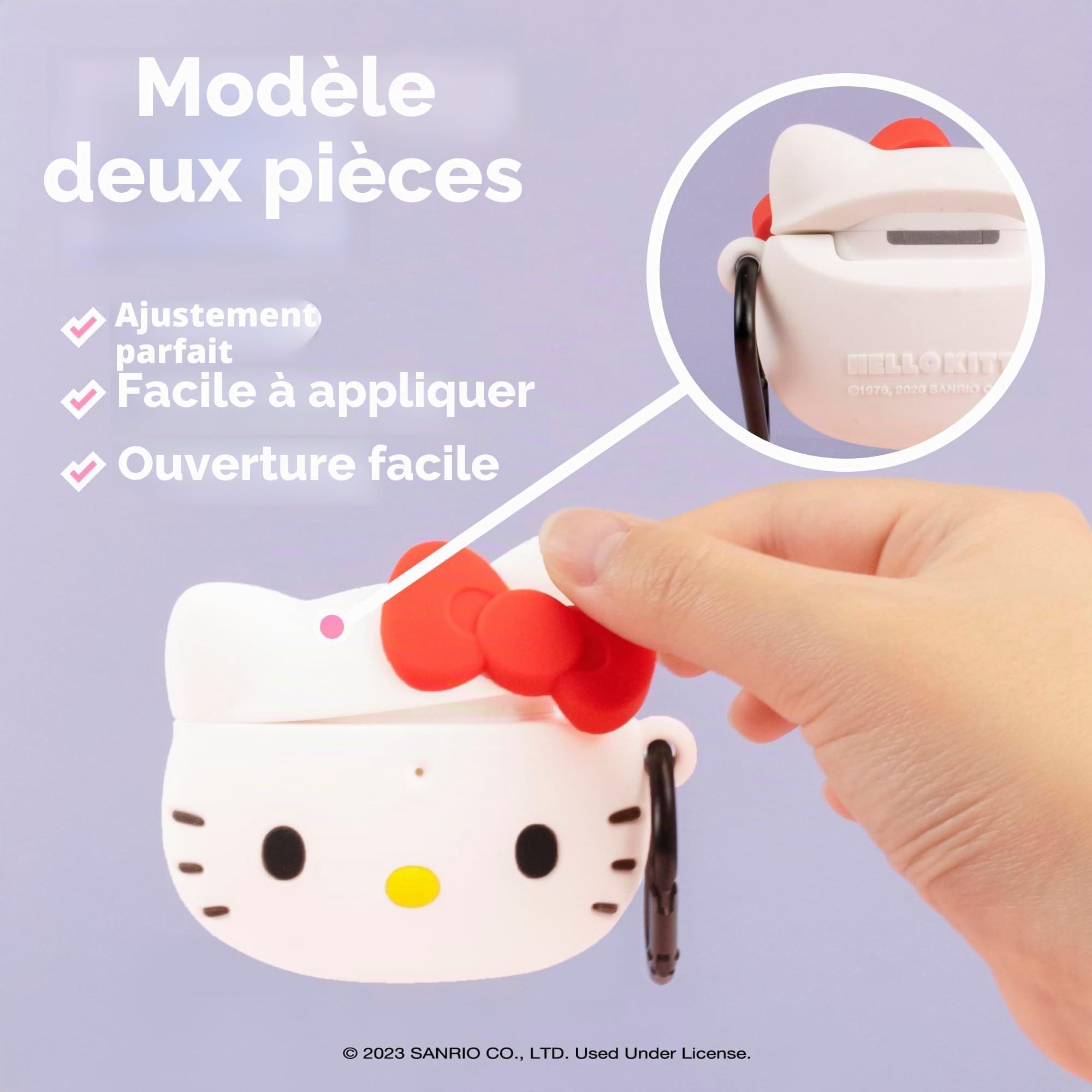 iFace Sanrio Coque de Protection en Silicone pour AirPods 1/2 [Mousqueton Inclus] [Compatible avec Chargement sans Fil] - Hello Kitty