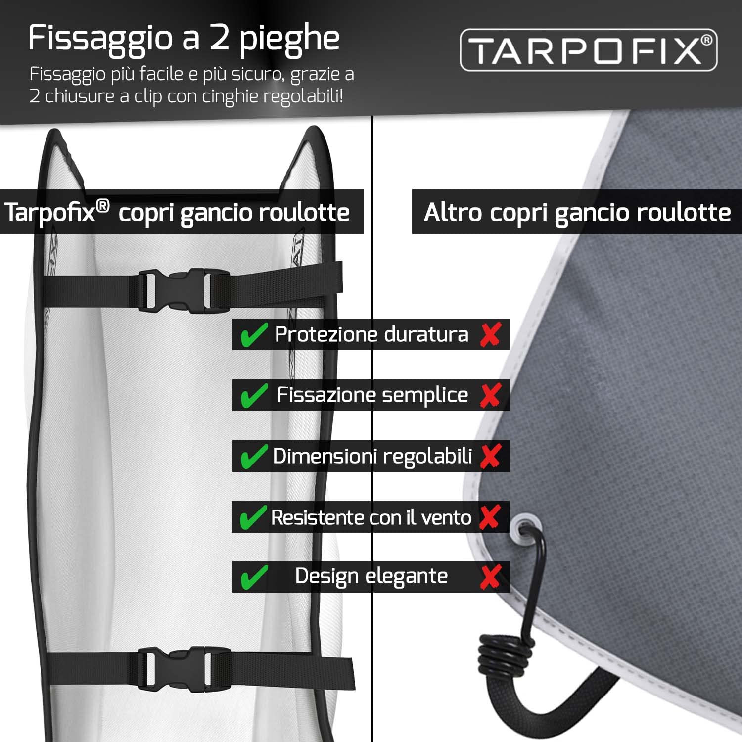 Tarpofix® Copritimone caravan in materiale telato per camion (PVC) con doppia chiusura a scatto - Copri gancio roulotte di ottima fattura per caravan e rimorchi per timone e gancio