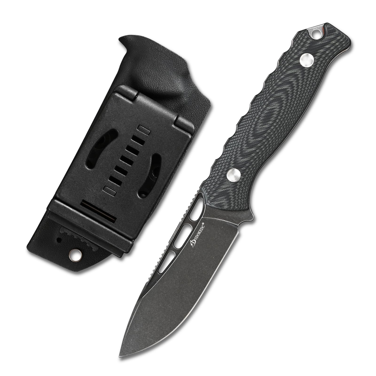 DC53 Stahl messer Feststehende Klinge mit Kydex Scheide für Männer EDC Survival Outdoor Camping (Schwarz/schwarz)