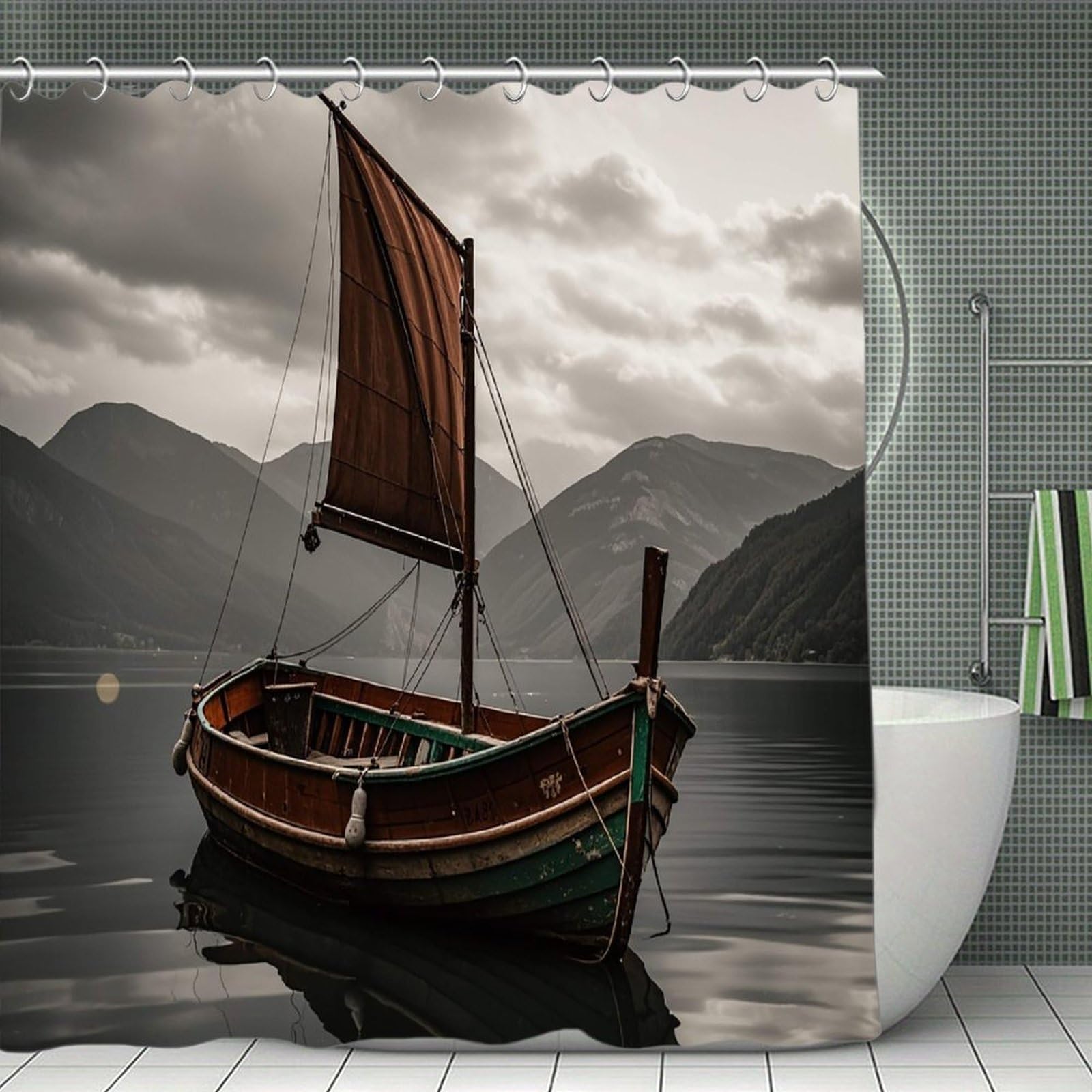 FekiLoot Old Boat Shower Curtain Minimalist Thick Bathroom Curtain Washable Modern Bathroom Shower Curtain Heavy Duty Waterproof Cloth Bath Curtain with Hooks 70.8"x70.8"