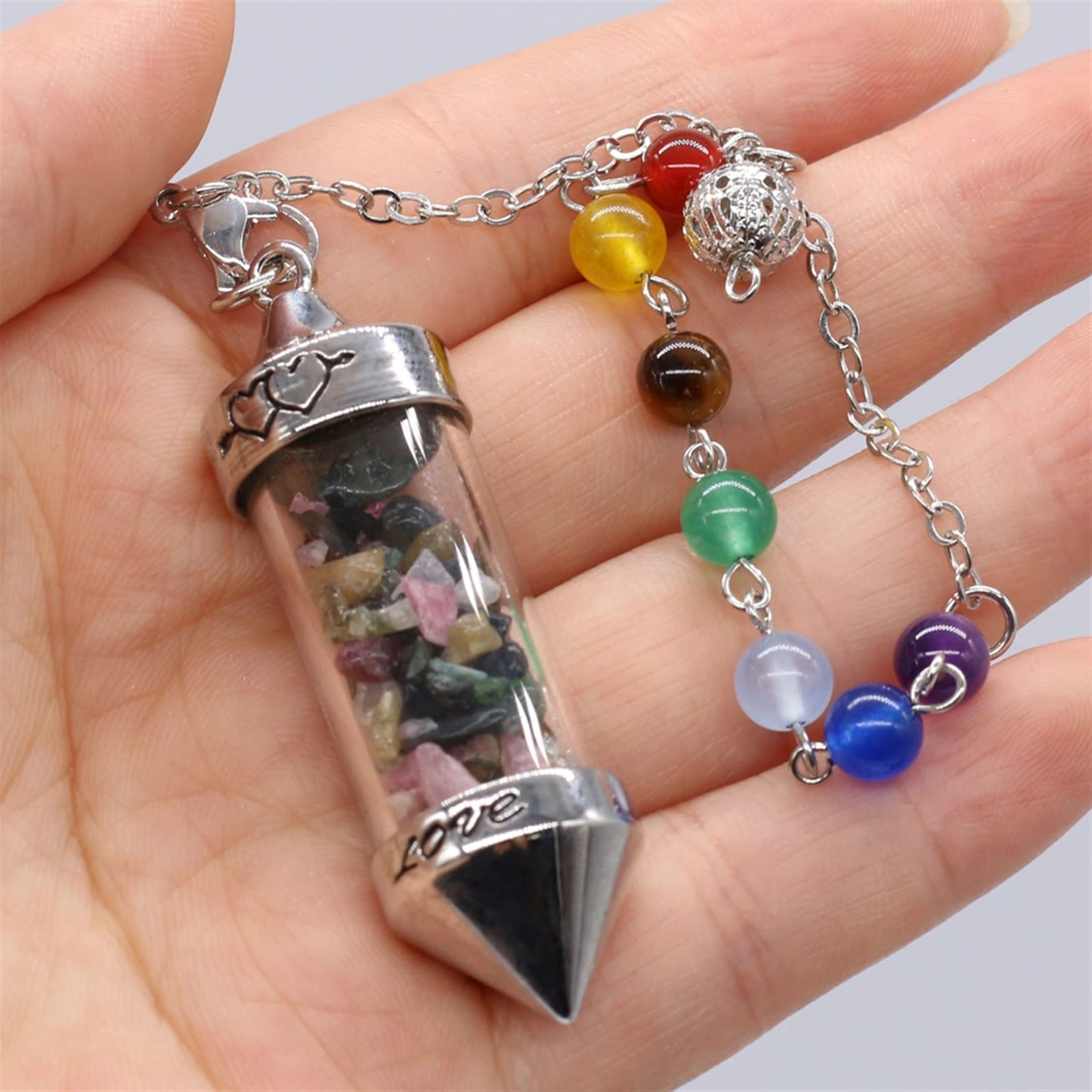 Raumdekoration 1PC Naturstein Wahrsagerei Pendel Kristall Quarz Mekabal Wahrsagerei Sechseckiges Prisma Zauberstab DIY Schmuck (Color : Tourmaline, Size : 36CMPendant)