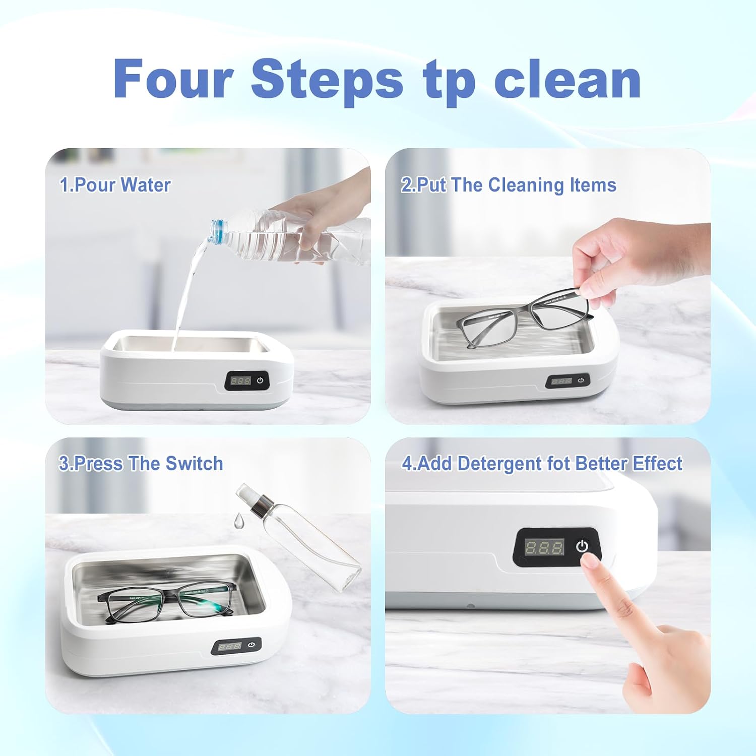 Ultrasonic Jewelry Cleaner, 48W 22oz Portable Professional Ultrasonic Cleaner for Jewelry, Eyeglass, Watches, Dentures, Ring, Blade Razor 640ml 48KHz(White)