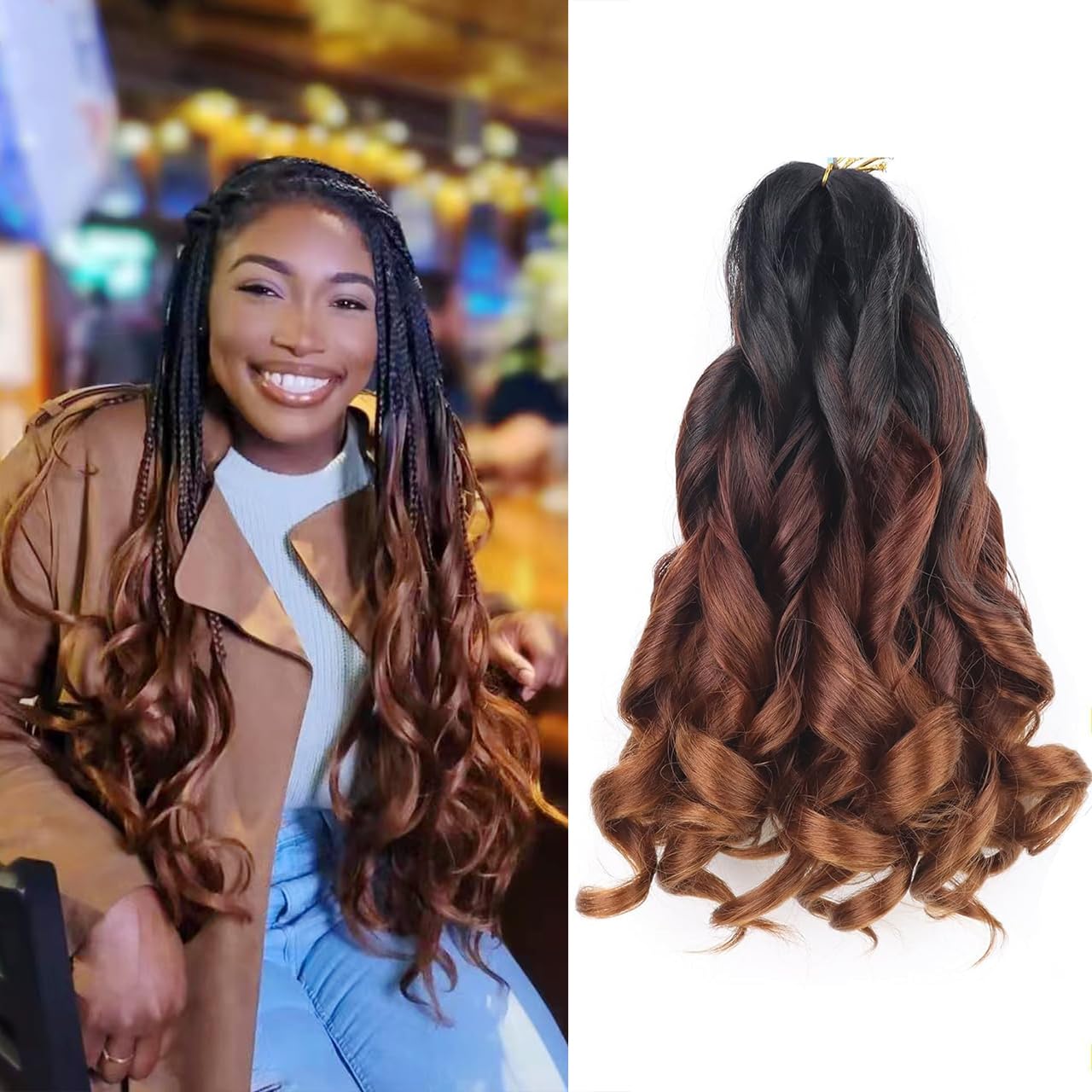 3 Tone French Curl Braiding Hair 8 Inch Curly Braiding Hair Pre Stretched 8 Packs French Curl Crochet Braids for Box Braids with Curly Ends for Black
