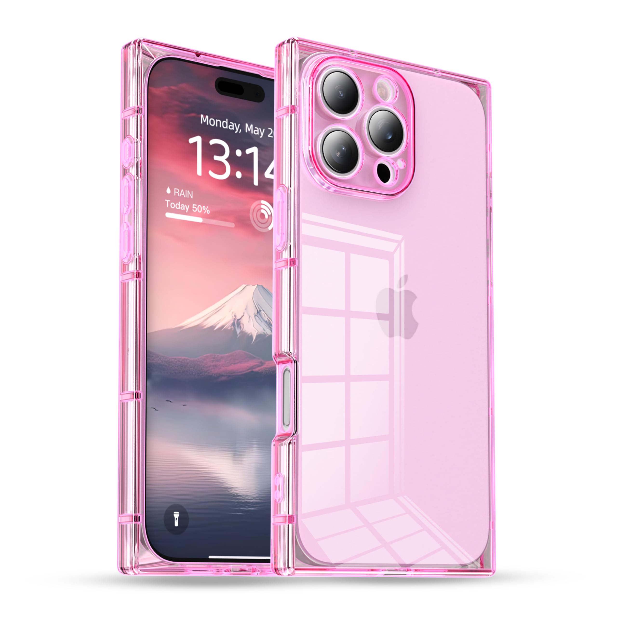 IAIYOXI Rectangle Case Compatible for iPhone 12 Pro Max, 6.7-inch, Full Camera Protection with TPU Cushion, Slim Clear Silicone Shockproof Case for Women Girls, Cover for iPhone 12 Pro Max, Pink