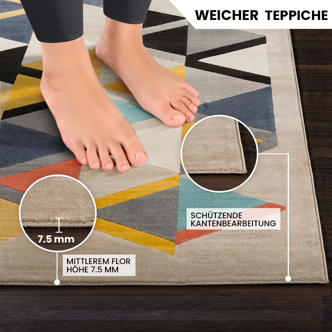 Livabliss Marietta Wohnzimmer Boho, großer Schlafzimmer 80x220 cm - für Esszimmer mit geometrischem Muster, Skandinavischer Wohnzimmer modern in Beige, Orange, Grau