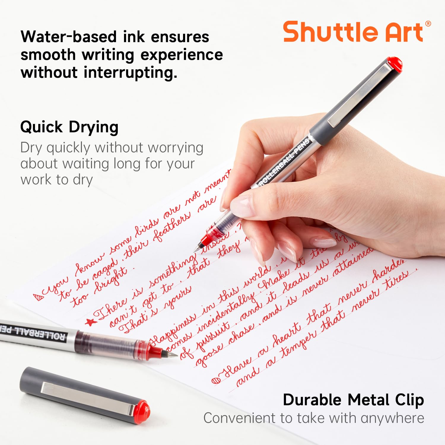 Shuttle Art Lot de 25 stylos à bille à pointe fine rouge à encre liquide de 0,5 mm pour écrire, journal, prise de notes, école, bureau