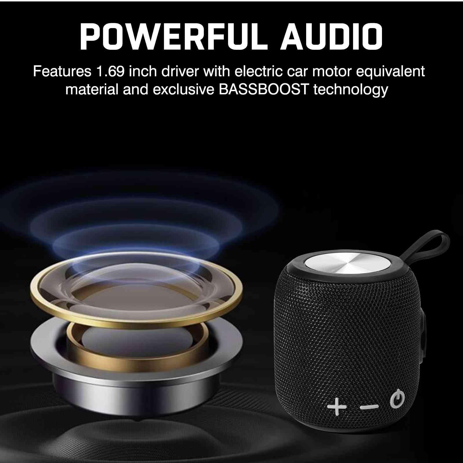 Bluetooth Speaker: Powerful Stereo Sound, IPX7 Waterproof, True Wireless Stereo Pairing, Portable Design, Latest Bluetooth V5.2 - Perfect for OnePlus 7, Beach, Outdoor, Home, Parties& More - Black