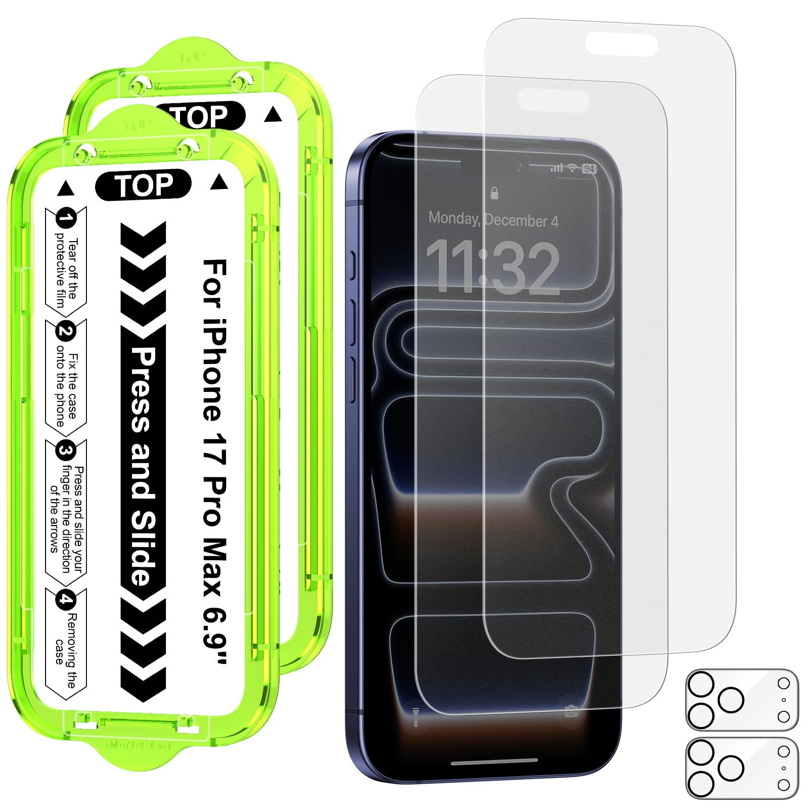 Esanik Mate Protector Pantalla para iPhone 17 Pro Max, 2x Mate Cristal Vidrio templado + 2x Protector Lente Cámara, Anti Glare Matte Screen Protector Film, 2+2 Unidades