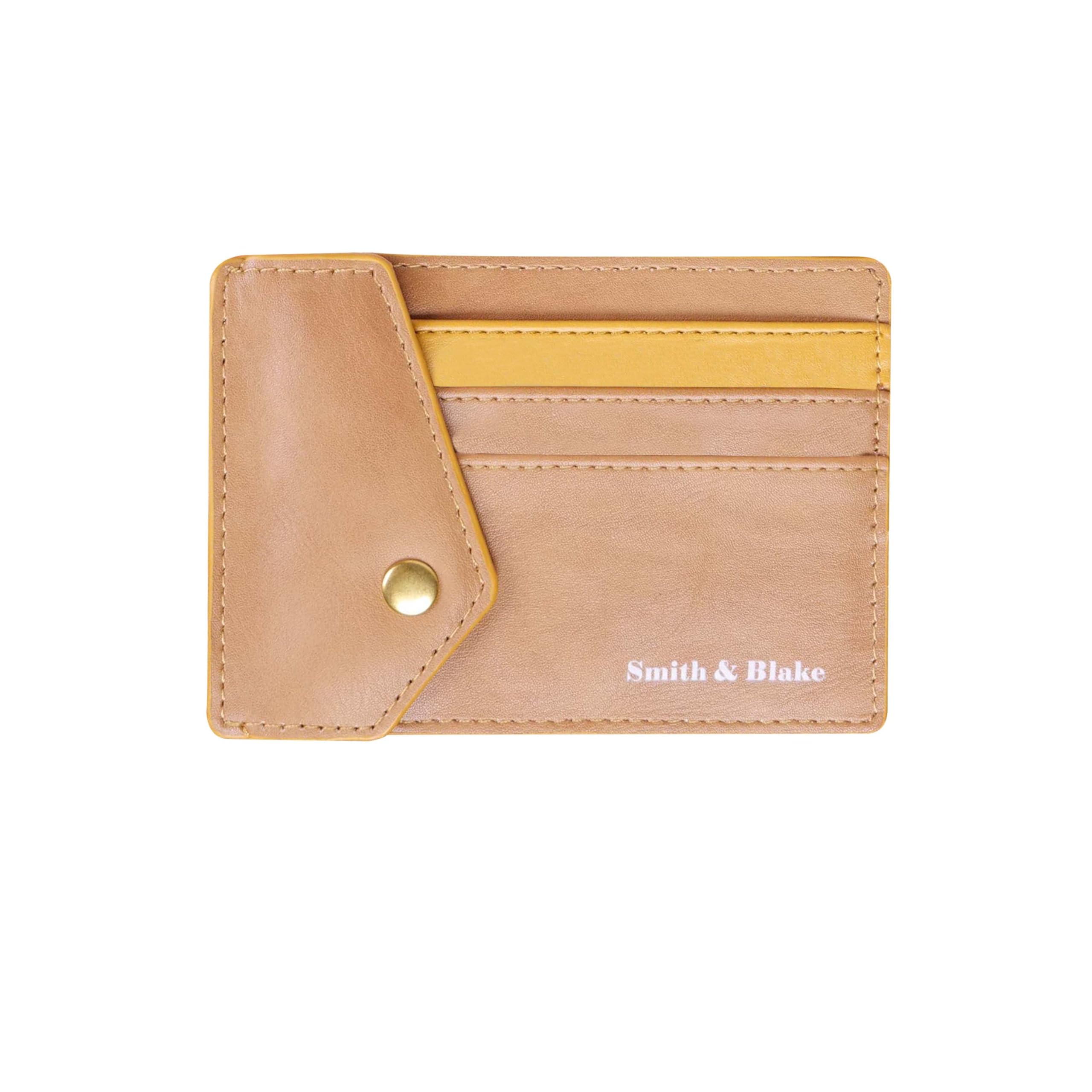 smith & blake Credit Card Holder Wallet for Men and Women -3 ATM Card Slots - Snap Button Pocket - Back Pocket - Brown Premium Leatherette - Prospero (Beige)-picture-12