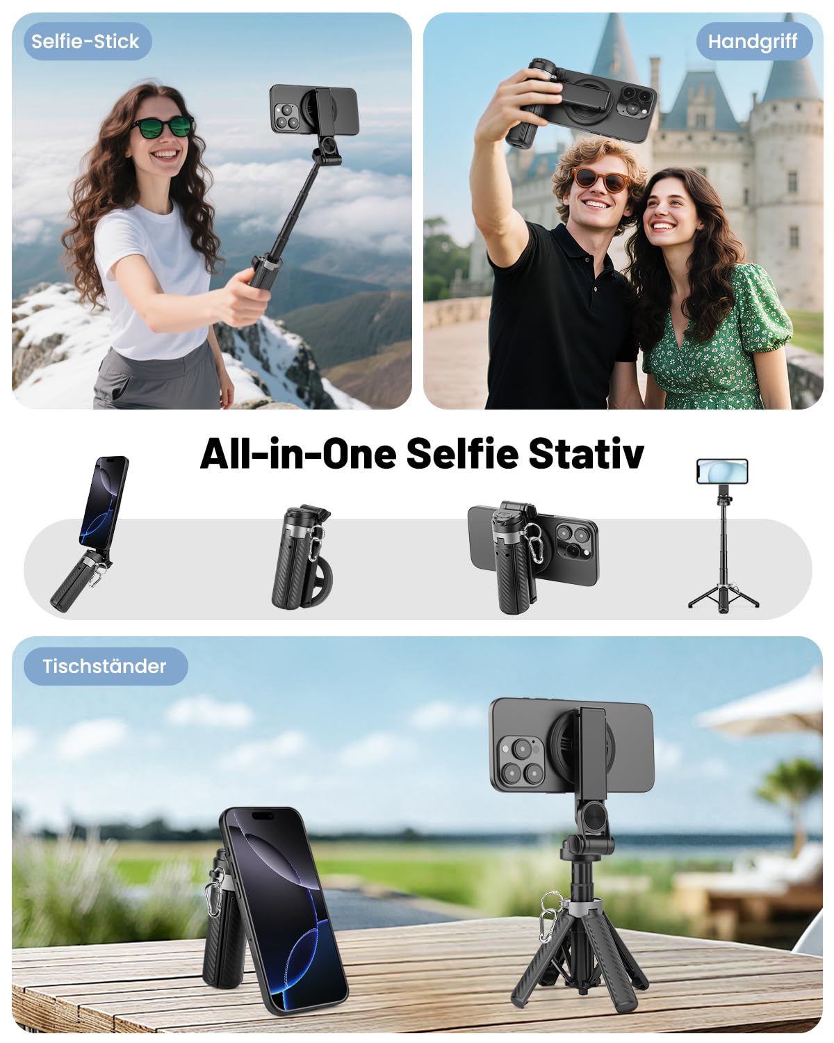 Victiv Magnet Selfie Stick & Handy Stativ, Ultratragbar Mini-Stativ für Smartphone, mit Abnehmbarer Fernbedienung und Magnetischer Ring für iPhone 17/16/15/14 Pro Max Mag-Safe, Samsung, Huawei Android