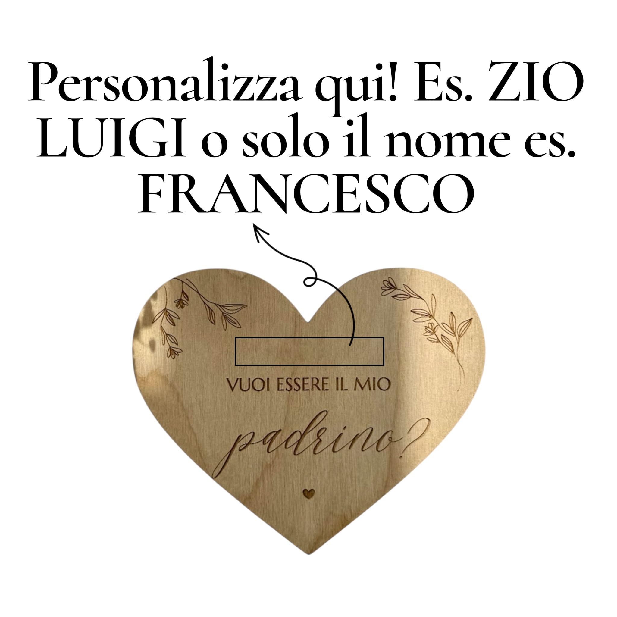 Bifulco Biancheria Targhetta Heart Personalizzata Vuoi Essere il Mio Padrino Regalo Battesimo Cresima