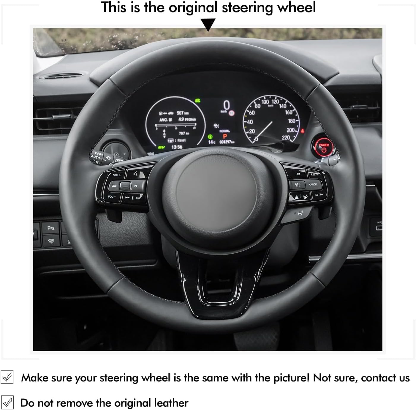 Steering Wheel Cover for Honda HR-V 2021 Car Custom Hand Stitched OEM Black Suede Real Leather Interior Accessories