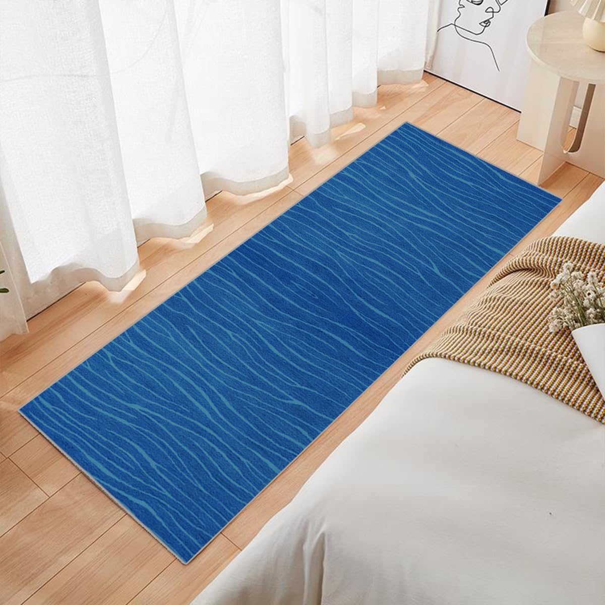 Waschbarer Flurläufer 5x25 Cm – Rutschfeste Teppiche Mit Gummi-Rückseite, Niedriger Flor, Für Küche, Flur, Wohnzimmer (Blau, 2 Stück)