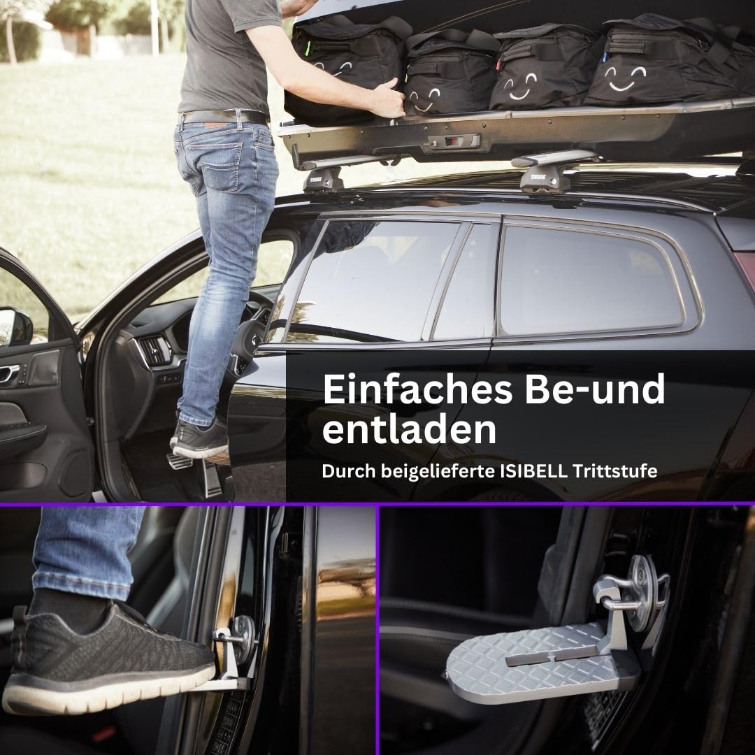 Dachbox 4er Taschen Set mit Trittstufe für einfaches Be- und Entladen und Identifikationsmarker/Duffel Bag/dachbox Taschen/Tasche