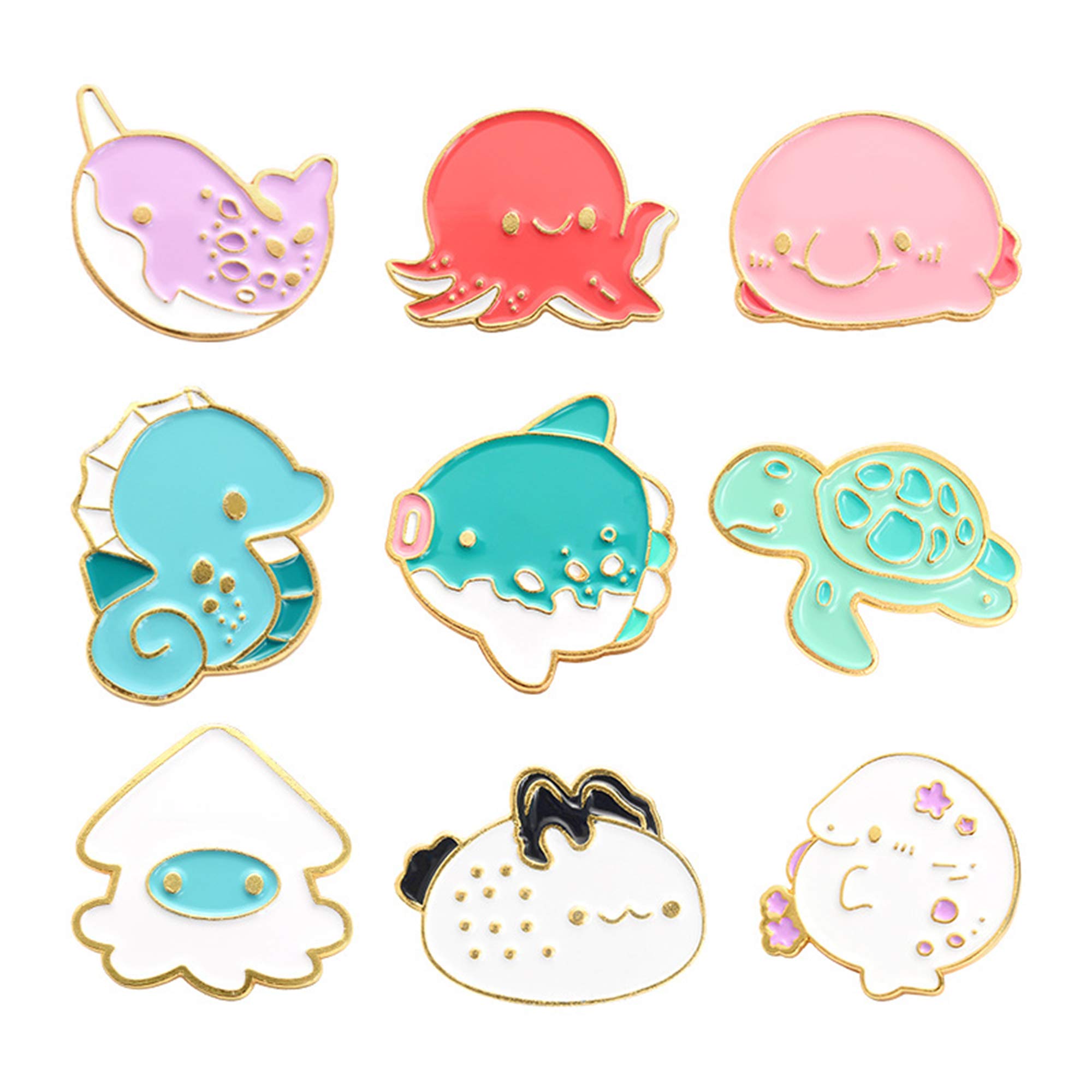 ROFARSO Sea Animal Enamel Lapel Pin Set Cartoon Marine Life Pin, Whale/Sea Turtle/Octopus/Hippocampus/Fish Accessory for Backpacks Clothing Bags Hats