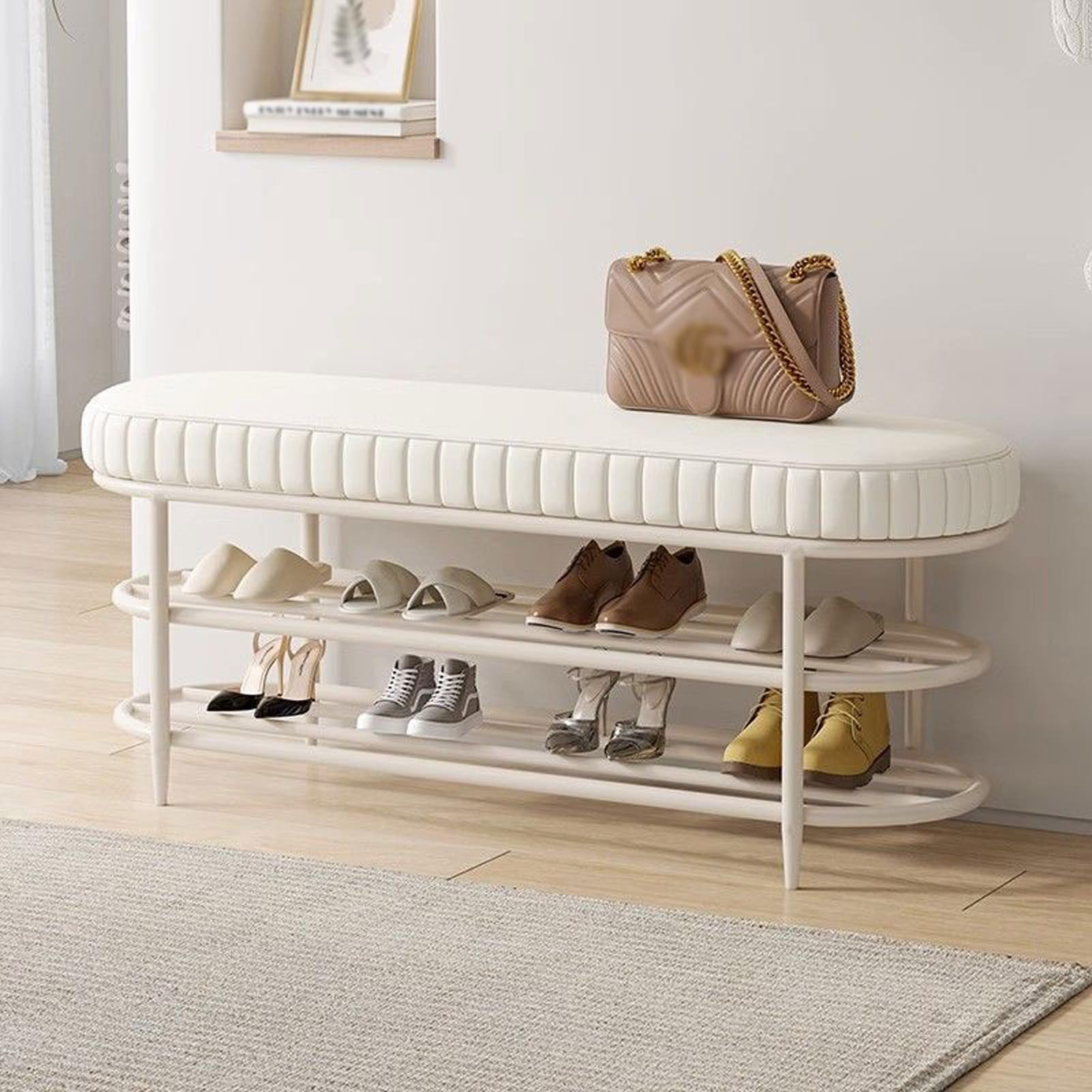 Banc à chaussures couloir avec étagère de rangement multicouche