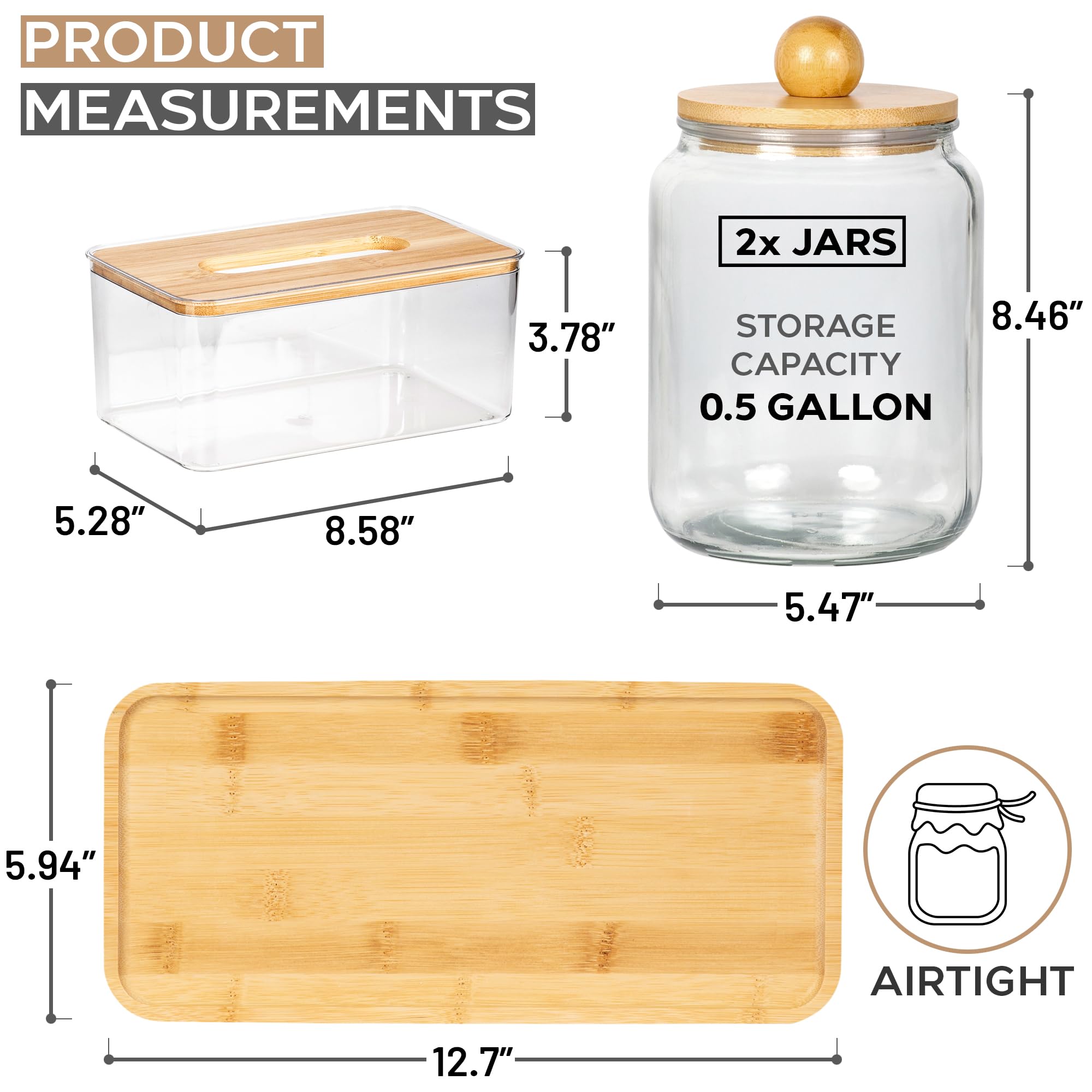 Glass Laundry Jars with Airtight Lids - Kitchen & Laundry Room Organization Containers with Dryer Sheet Holder,Bamboo Tray - Laundry Detergent Powder Half Gallon Storage Canisters with Labels