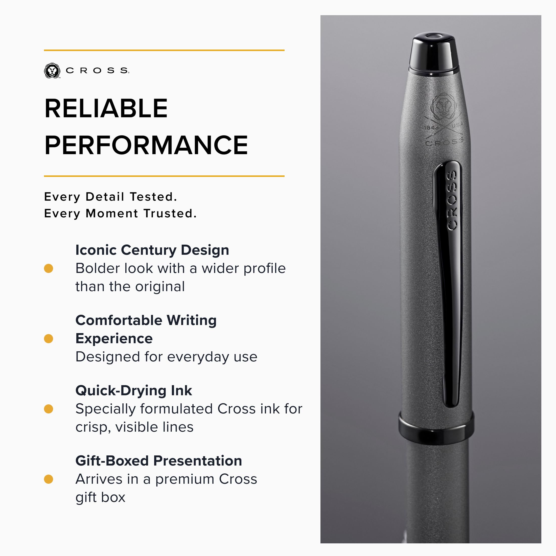 Cross Century II długopis (kreski M, kolor wkładu: czarny, w zestawie pudełko prezentowe premium) gunmetal grey, 1 sztuka (1 opakowanie)