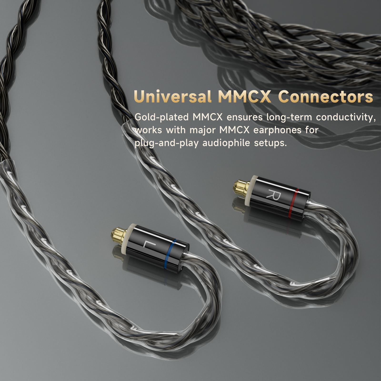 BASN MMCX - Cable para monitores intraurales, cable IEM HiFi de cobre chapado en plata con enchufe de 3,5 mm para Bmaster BmasterX Bmaster5 Asone Mtpro (UC100, negro)