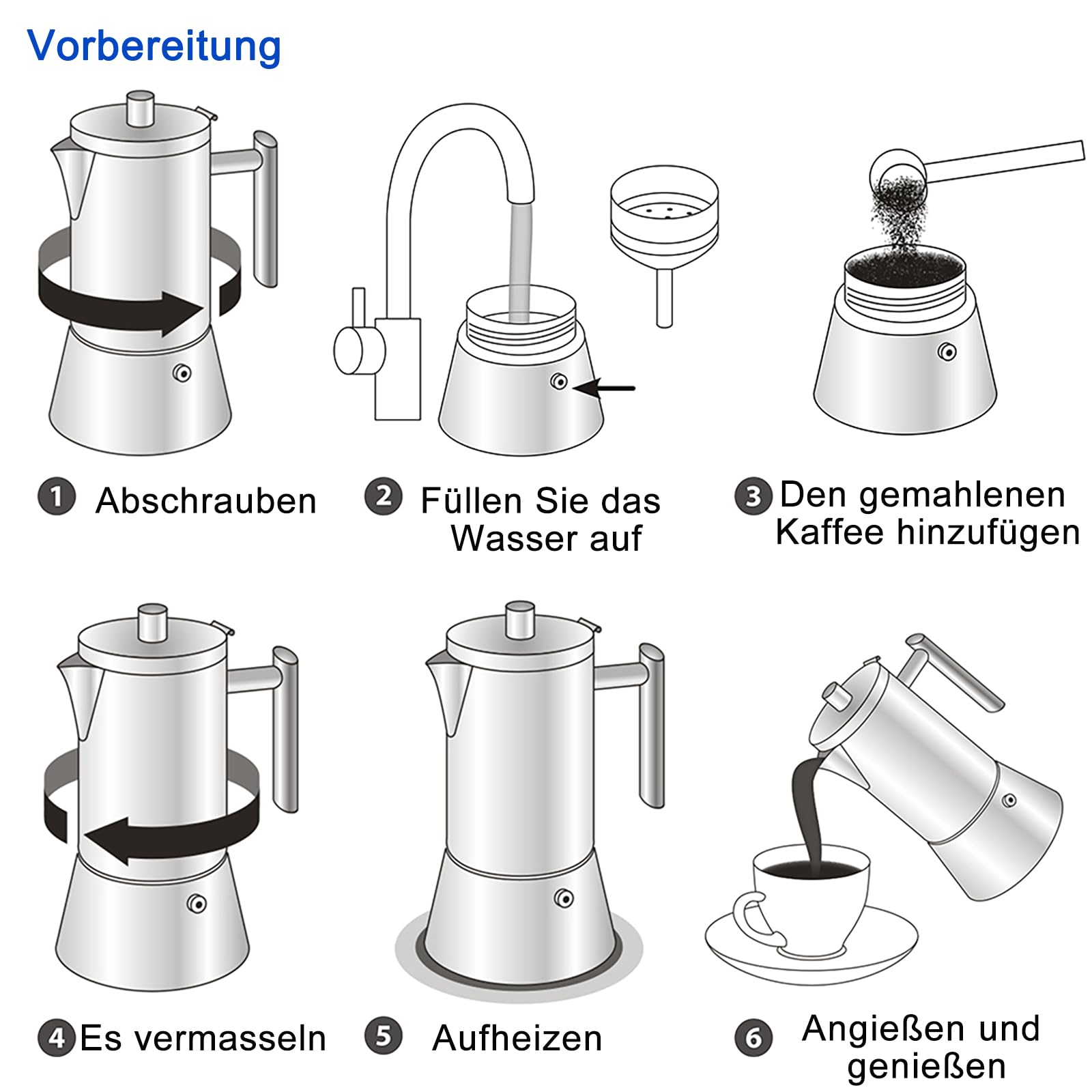 Easyworkz | Pedro Espressokocher aus Edelstahl | Espressotopf für Induktions-Gas und alle Herde | Mokkakanne für 6 Tassen 300ml | Silber