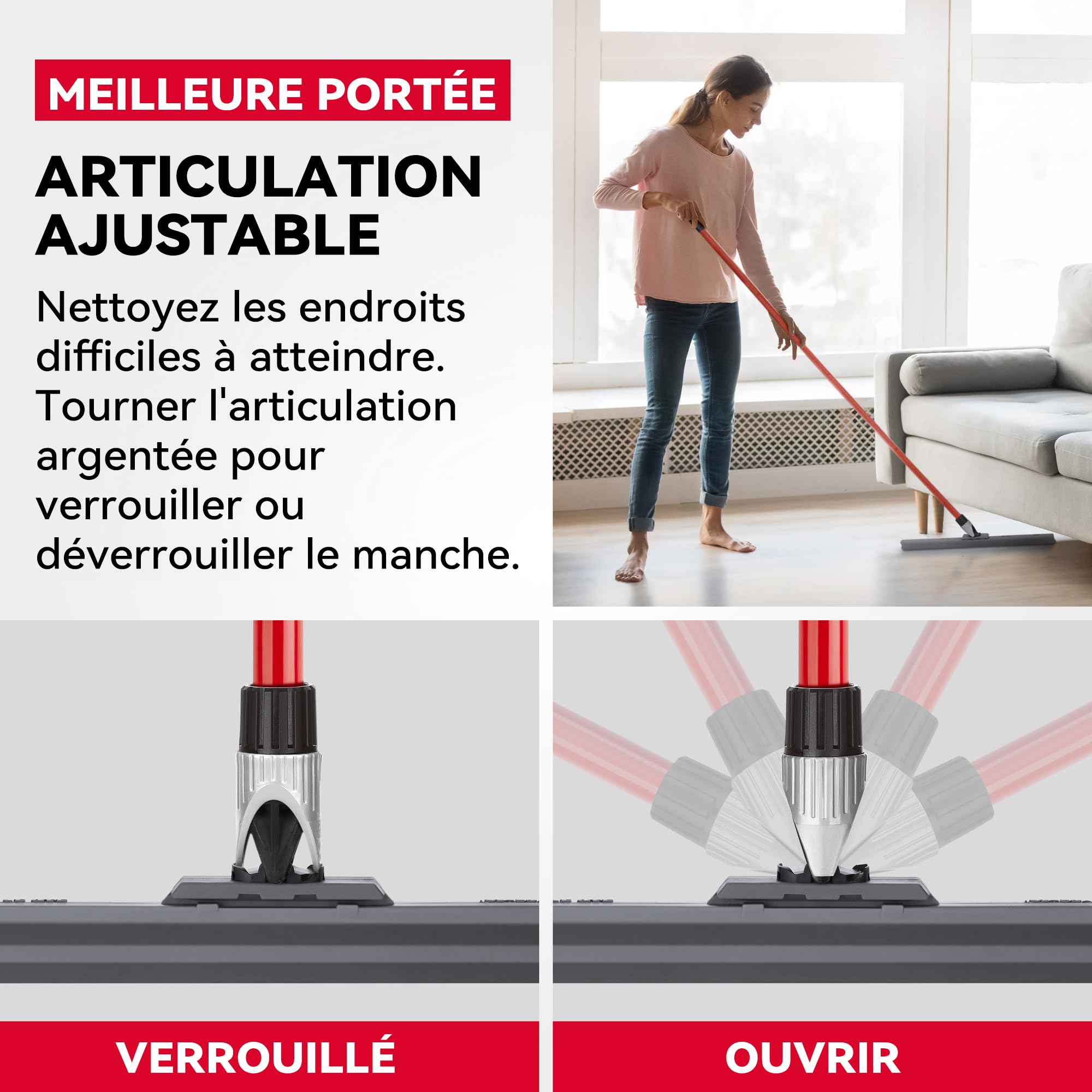Tyroler Balai Raclette Sol Extérieur Terrasse | Tête de 45 cm 100% Silicone | 4 Parties de 140 cm de Long | Idéal pour Toutes Les Surfaces | Raclette Douche Sol | Raclettes Professionnelle