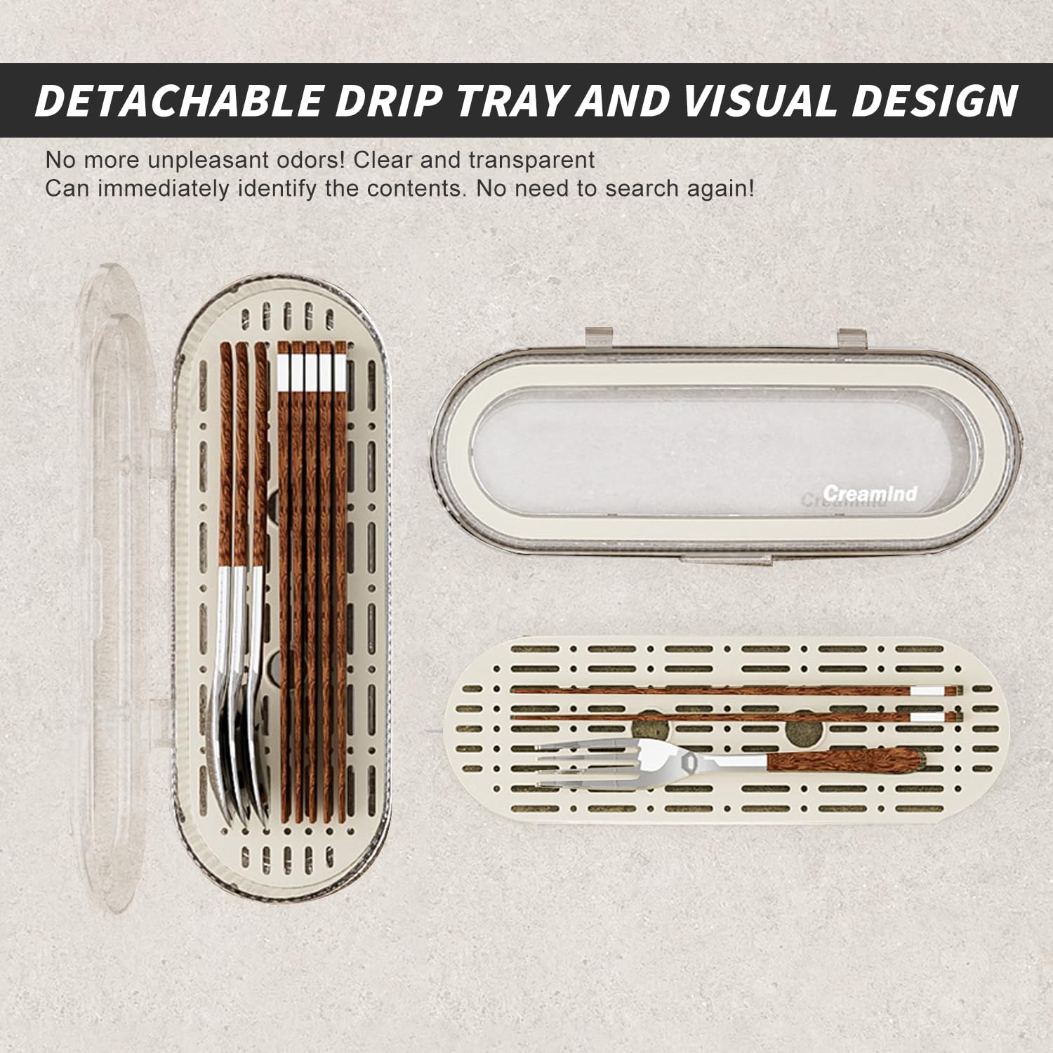 Boite Couvert A Emporter 2 En 1, Rangement Couverts éviter La Poussière, Boite A Couvert Avec Plateau D'égouttage, Rangement Pinceaux Maquillage, Pour Cuisine, Chambre, Salle De Bain(Transparent