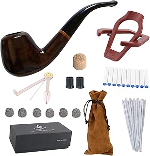 Tobacco Smoking Pipe, KamaLM Wooden Pipe with Pipe Scraper, Stand Holder, Pipe Cleaner, Box and Other Pipe Accessories, Great Gift for Grandfather Father Husband Boyfriend Smoker