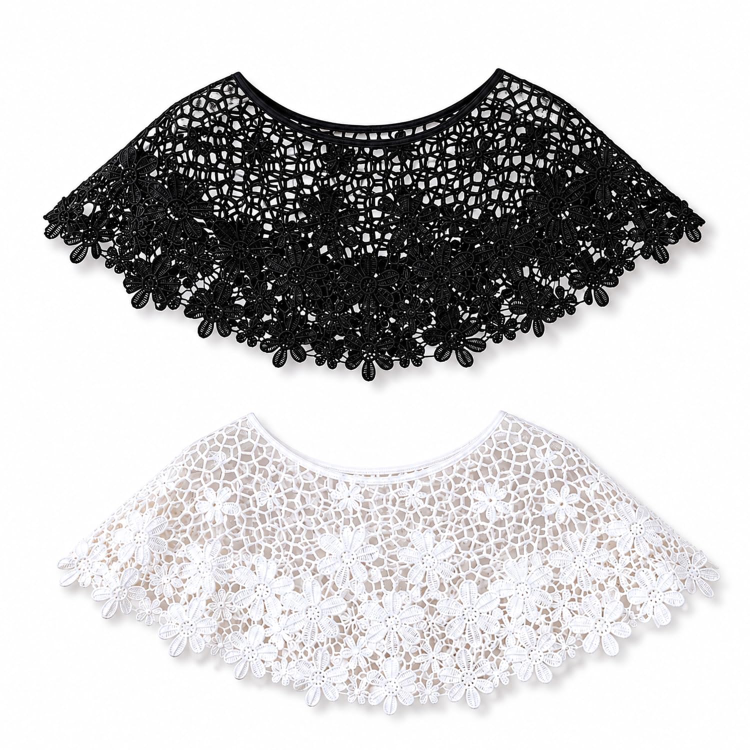 2 Pcs Lace Shrugs for Women Stylish Western, Short Shrugs for Women, Floral Daisy Lace Cape Poncho Cover Up, White Shrug for Woman & Black, Crop Shrug for Dresses-image-38