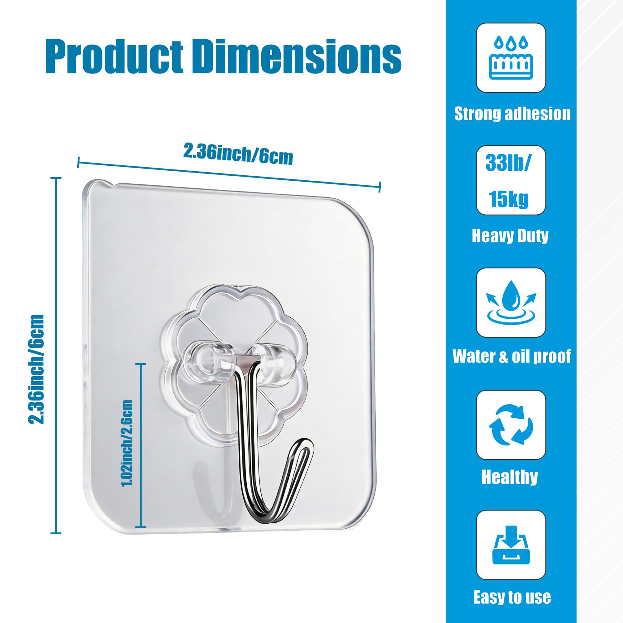 Adhesive Wall Hooks - 10 Pack, 33lb Max -2