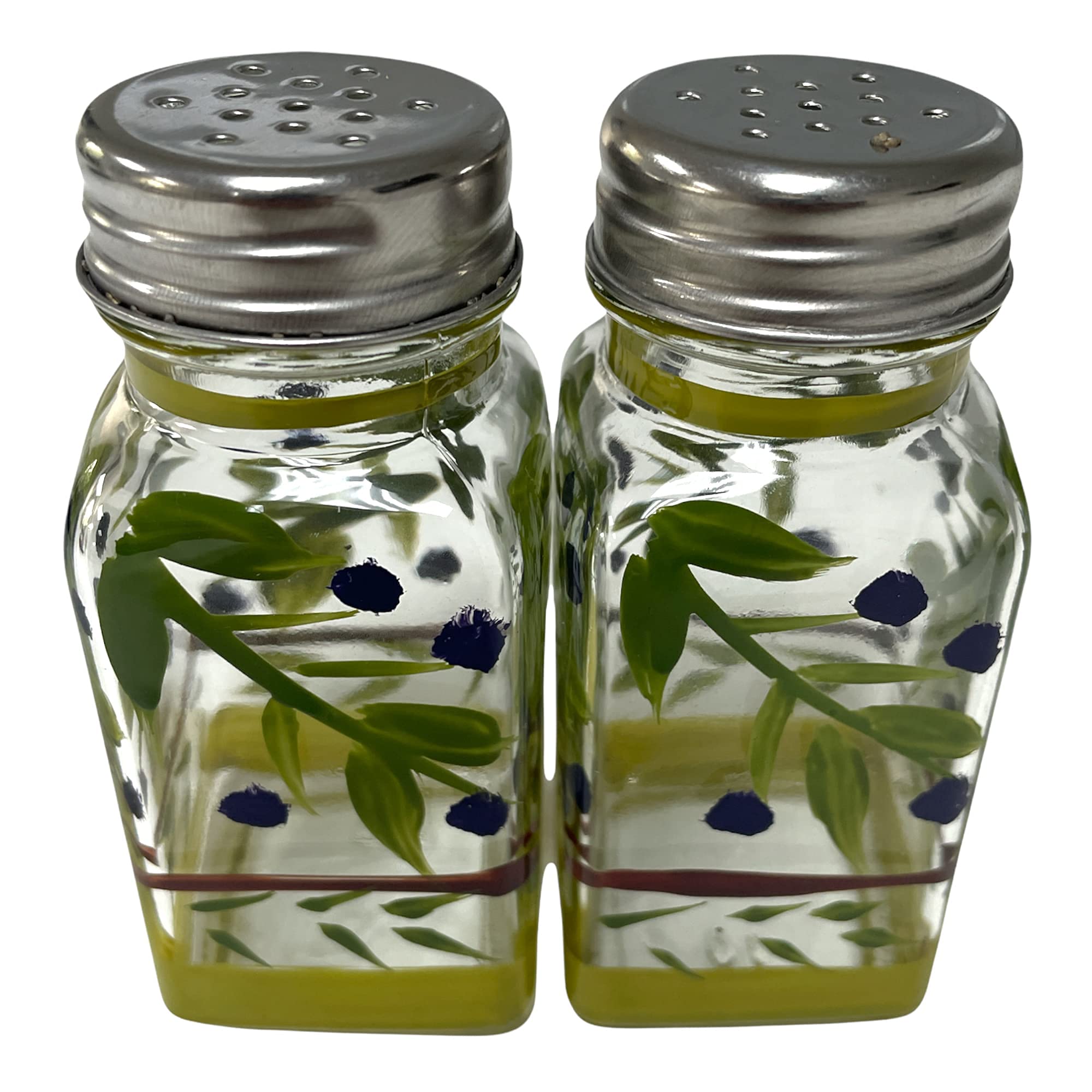 Hand Painted Glass Oliva Branch Salt and Pepper Shakers Set