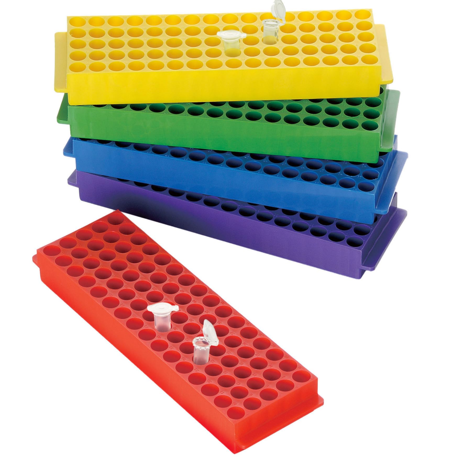 5PCS Microcentrifuge Tube Rack, Vial Racks with 80 Wells, Φ11.4mm Single Panel Centrifugal Pipe Holder for Lab Scientific, Sample Storage (Assorted Colors)