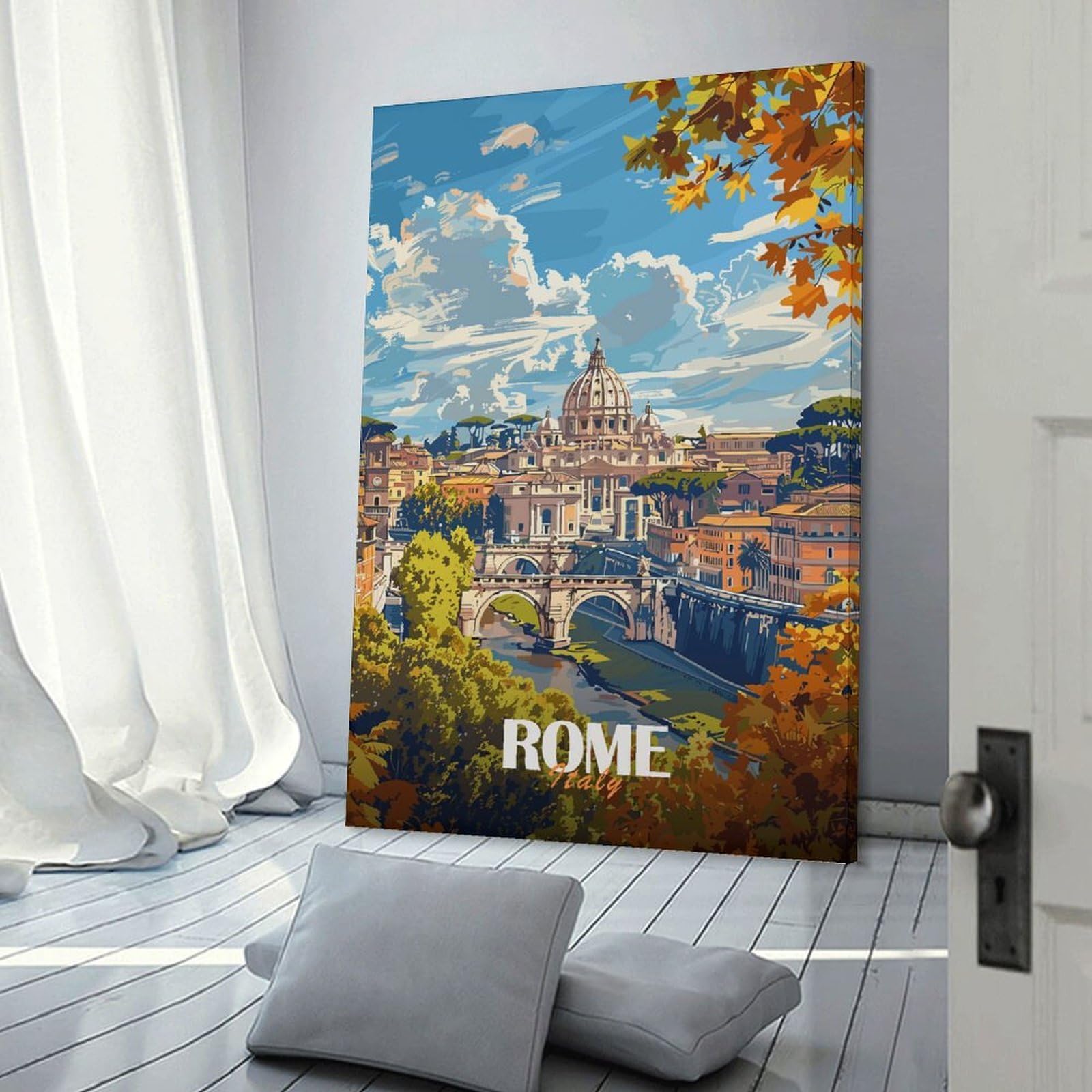 Junmoney Rome Cityscape with St. Peters Basilica(2) Decorative Canvas Print, 08x12inch(20x30cm), for Hallway, Entryway Or Landing, Home Artwork for First Impressions