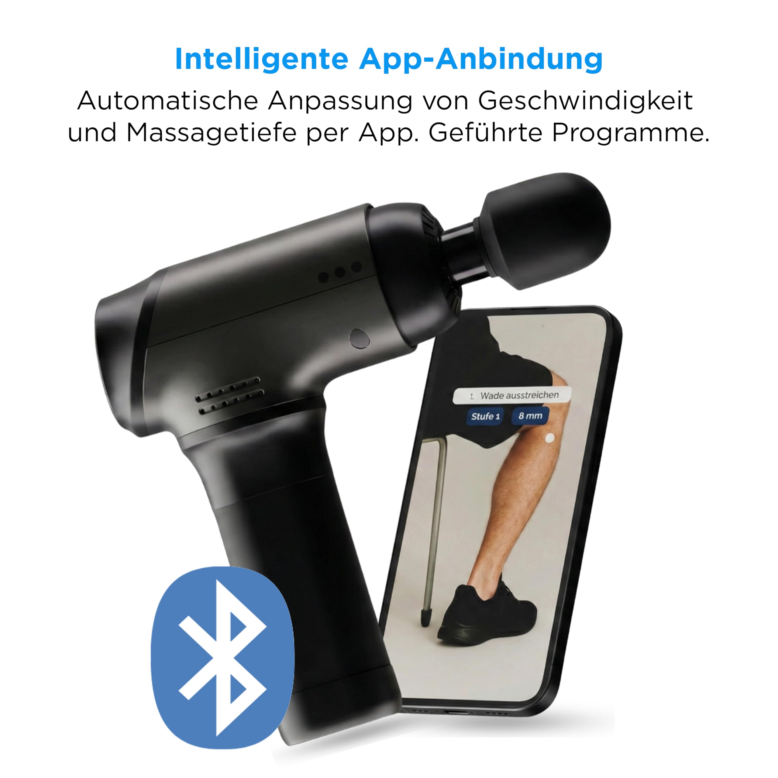 OrthoMechanik® 4.0 Flex | OrthoGun | Variable Amplitude (8–12 mm) & interaktive App mit Video-Anleitungen | 8 Aufsätze | 4000 mAh Akku