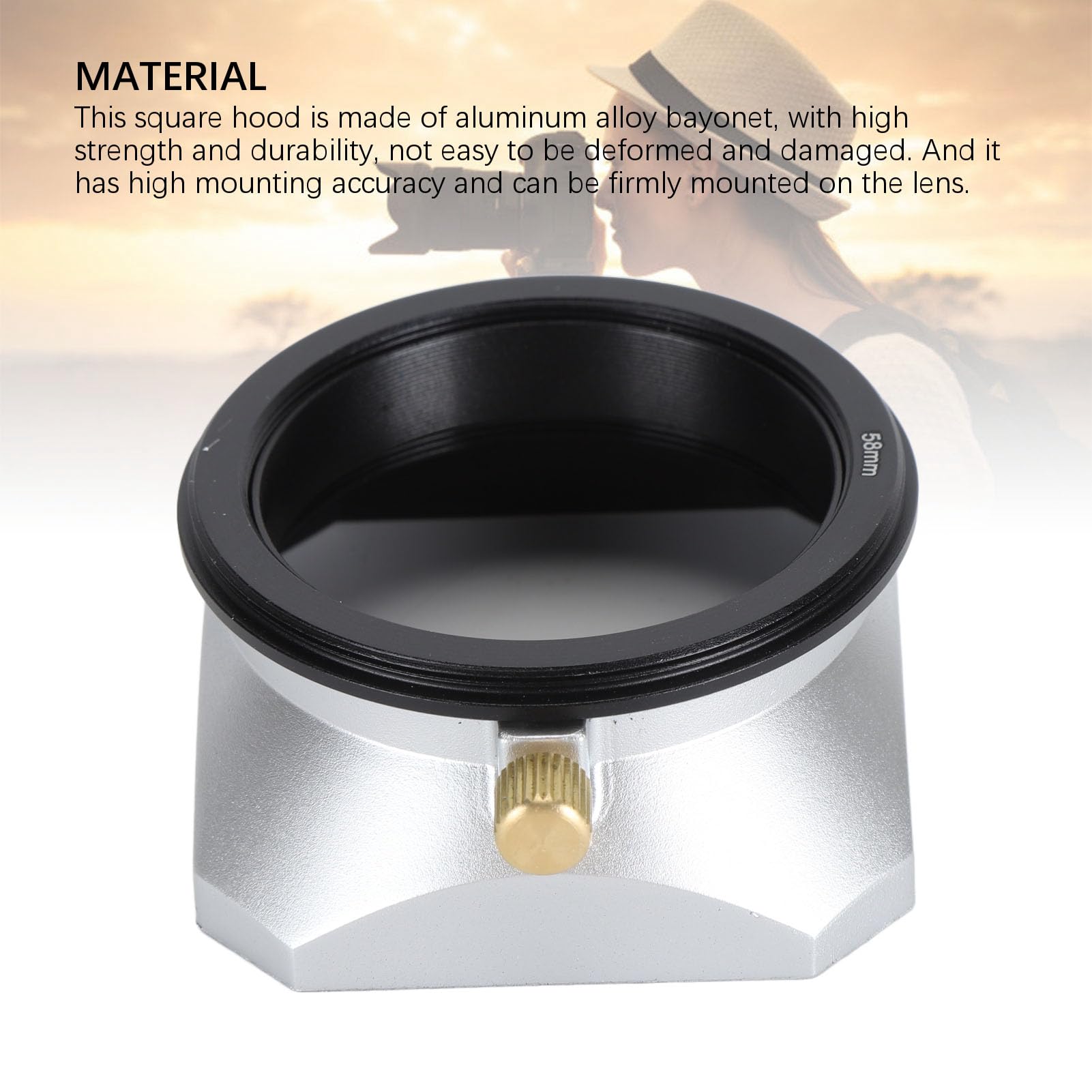 58mm Lens Hood, Universal Retro Square Matte Lens Hood Sun Shade for Pentax for Fuji and Other Digital Camera Mirrorless Camera