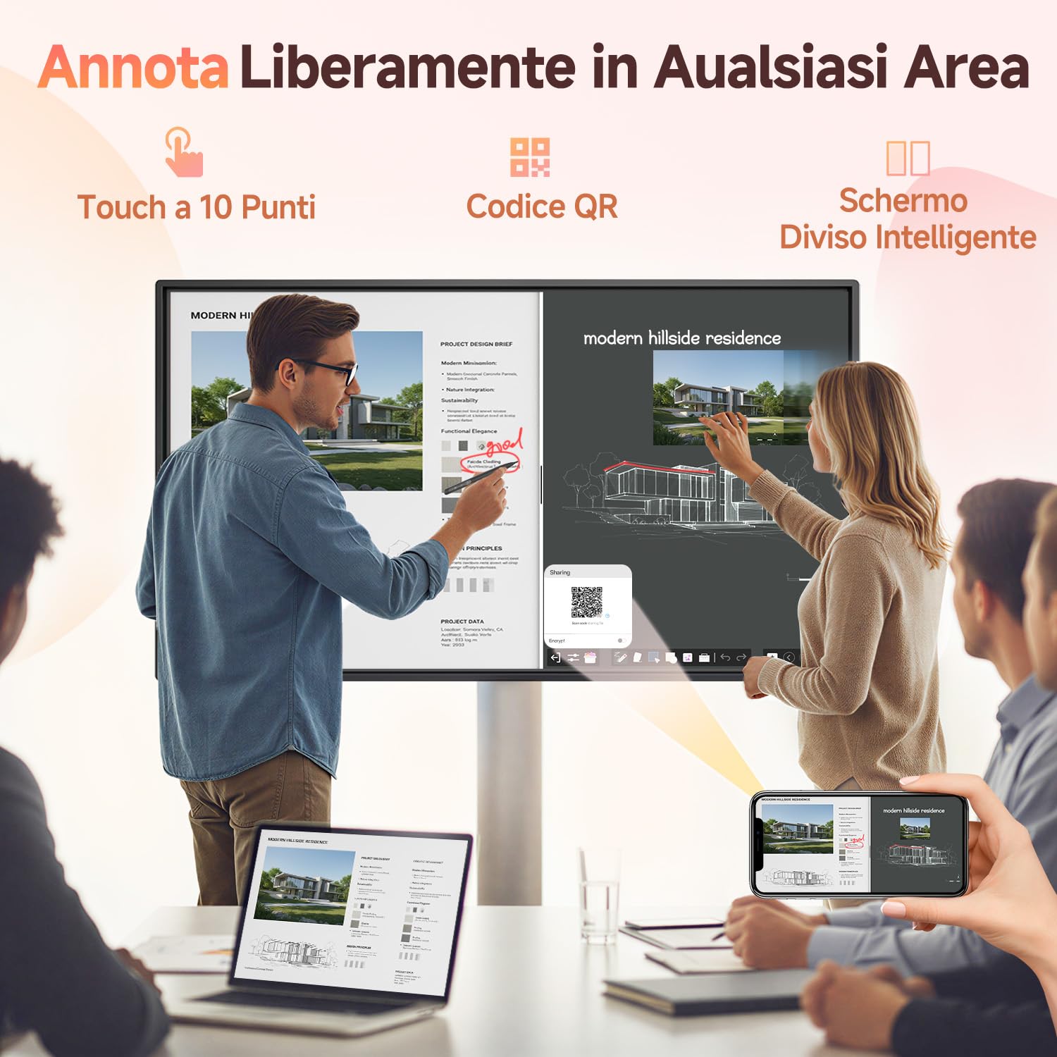 JAV Lavagna Interattiva 43 Pollici Smart Board Certificazione Google EDLA Ruotabile Monitor Intelligente 8+128GB Lavagna Digitale Elettronica per Ufficio Aula Live Streaming (Staffa Parete Inclusa)