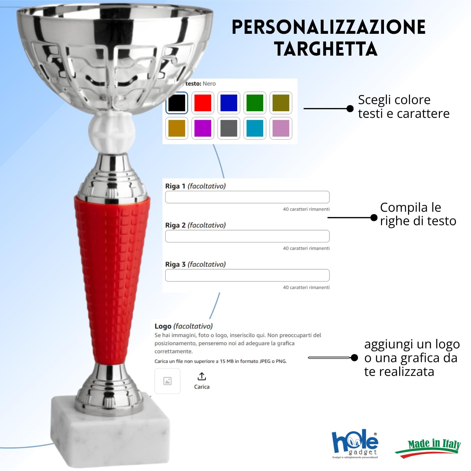 Coppa Trofeo Personalizzati, Premiazioni Singole o in Set Completi, Sportivi per Eventi, Calcio, Fantacalcio, Basket, Padel, Personalizzabile su Targhetta cod. 13.401