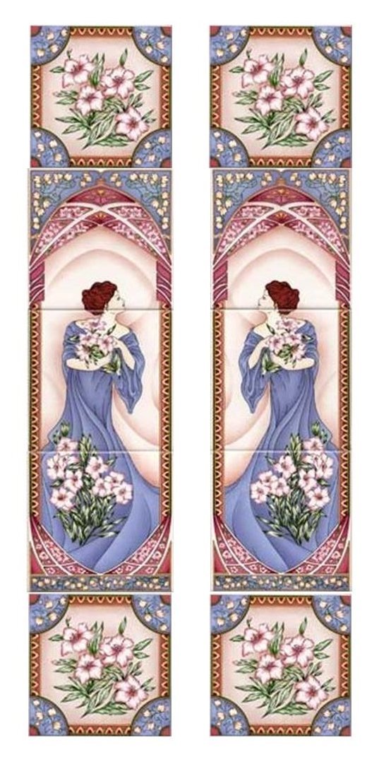 Decorazione decorativa per camino, con 5 piastrelle, stile classico, con 5 piastrelle, decorata a mano nel Regno Unito