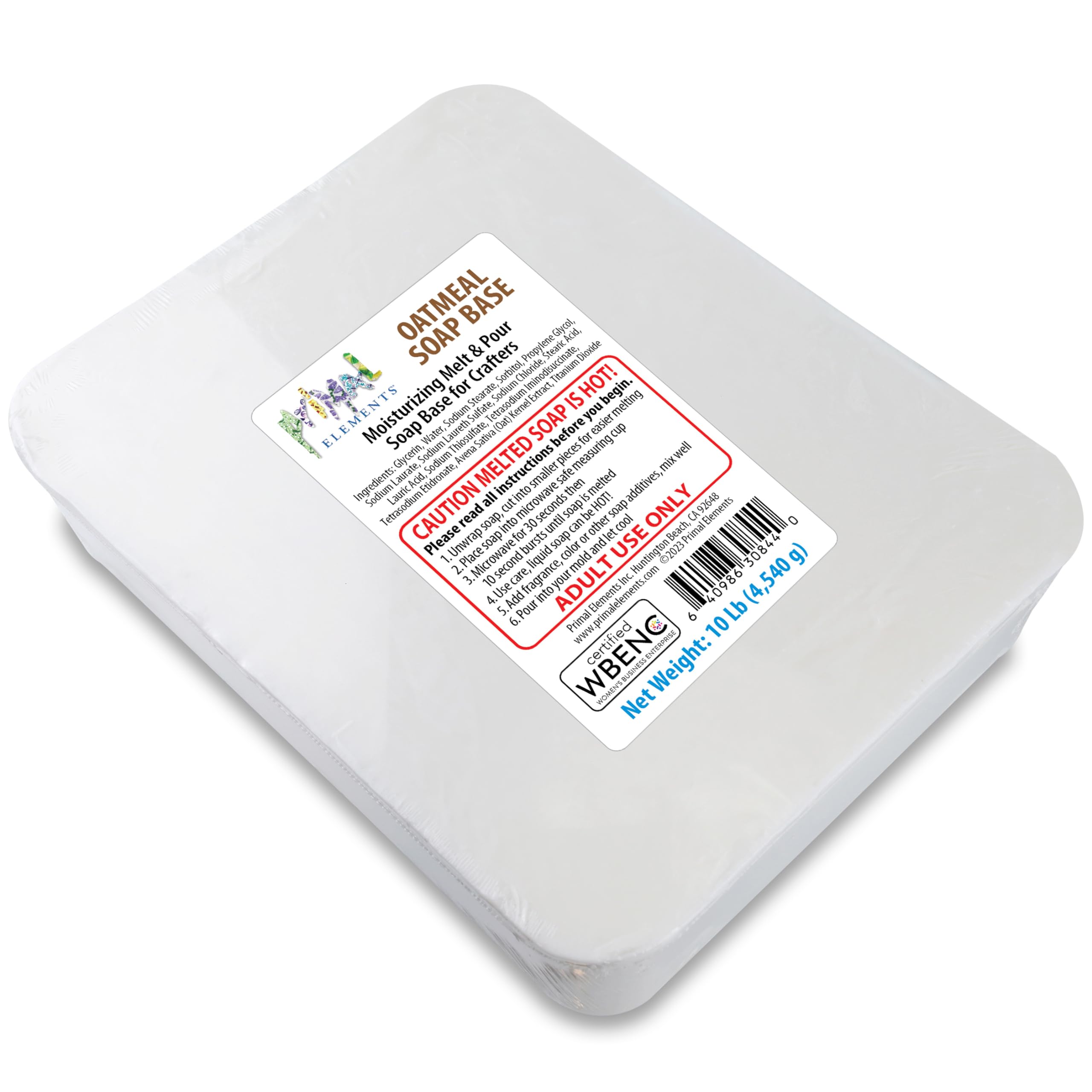 Primal ElementsOatmeal Soap Base - Moisturizing Melt and Pour Glycerin Soap Base for Crafting and Soap Making, Vegan, Cruelty Free, Easy to Cut - 10 Pound