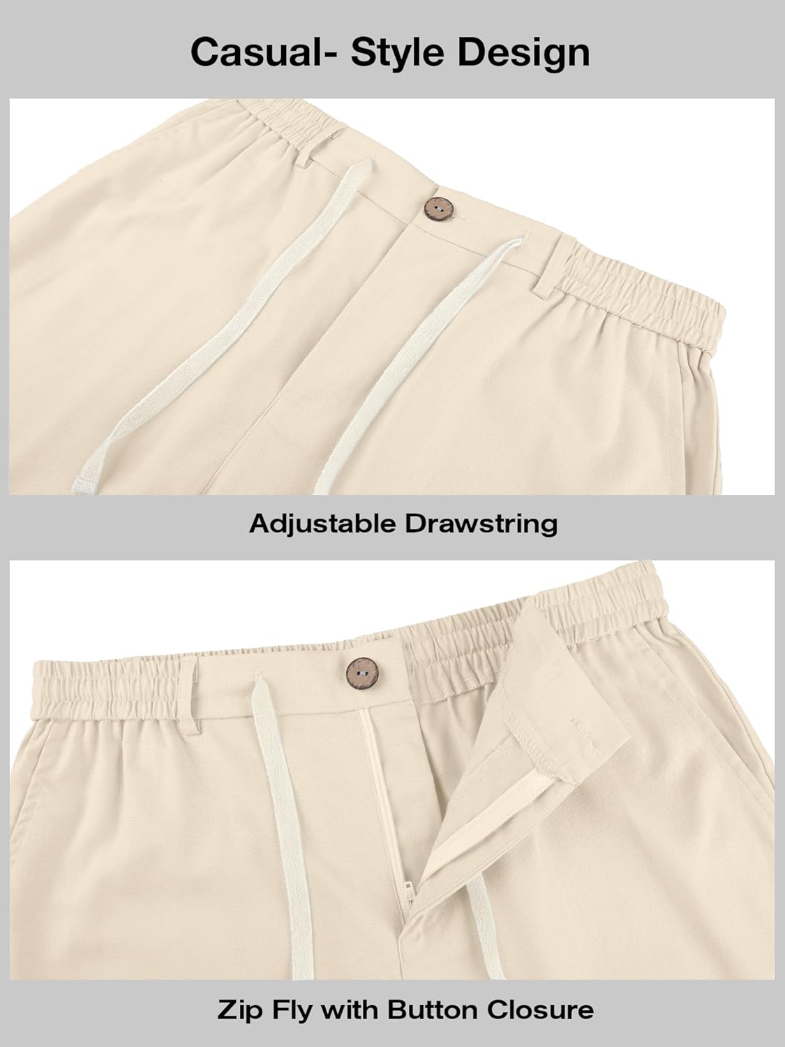 PLEPAN Mens Casual Linen Shorts - 7 inch Elastic Waist Drawstring Summer Beach Vacation Short - Image 6