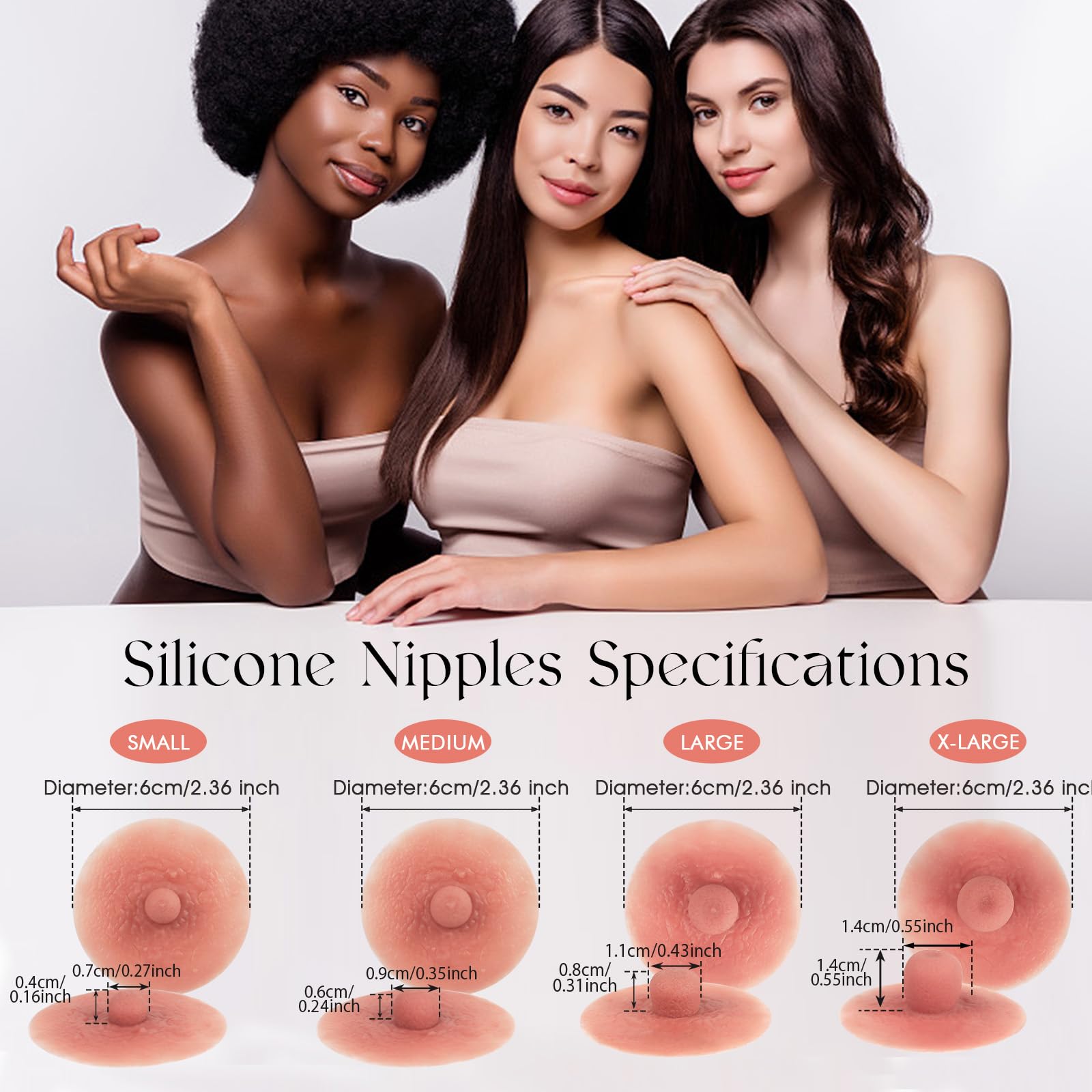 Vollence Mamelons en Silicone adhésif Mamelon Amovible réutilisable pour Les Formes de Seins en Silicone Crossdresser, Drag Queen, Costumes Party, CD