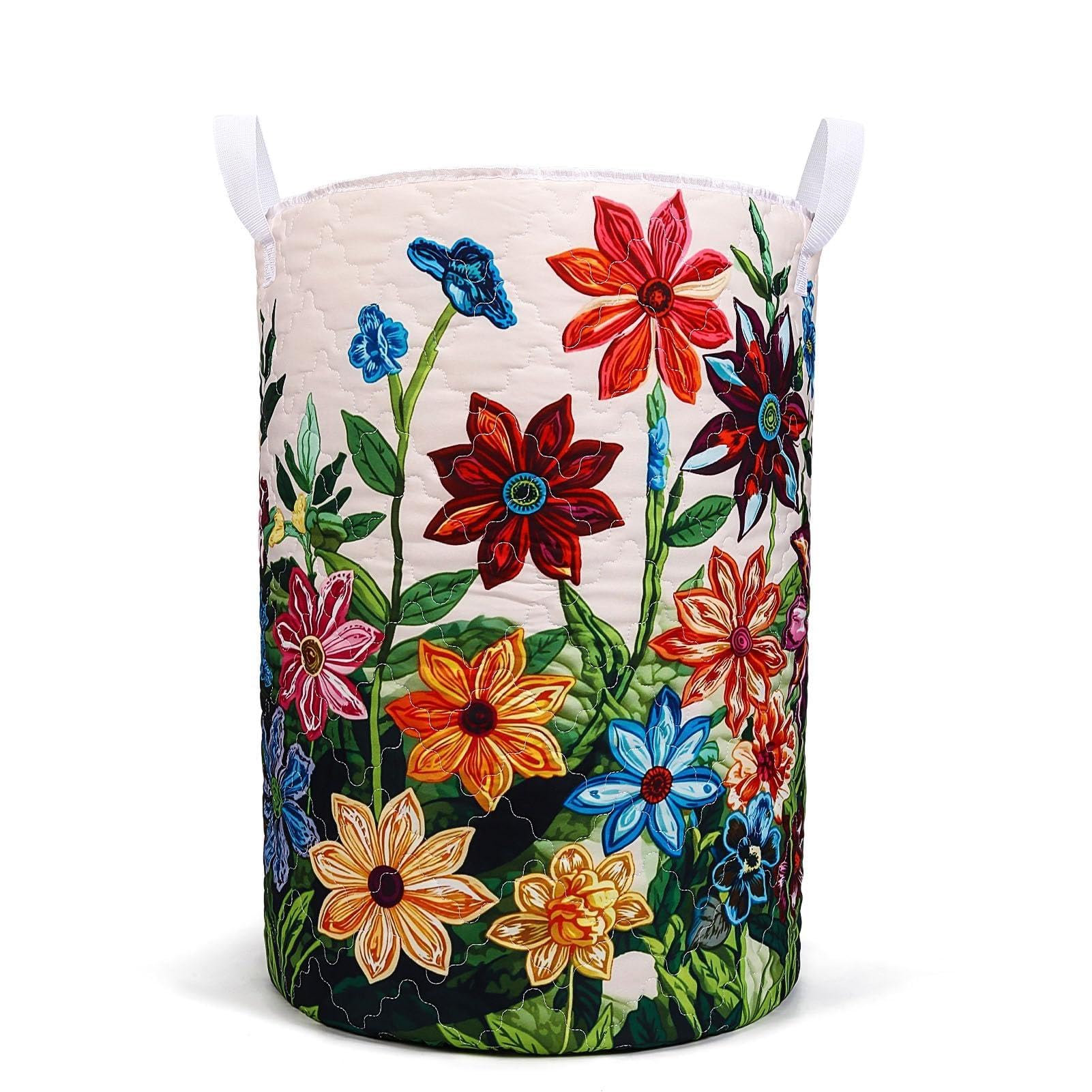SDSFGX Large Quilted Laundry Basket Foldable Laundry Hamper with Handles Cute Boho Quilted Storage Basket for Clothes Toys