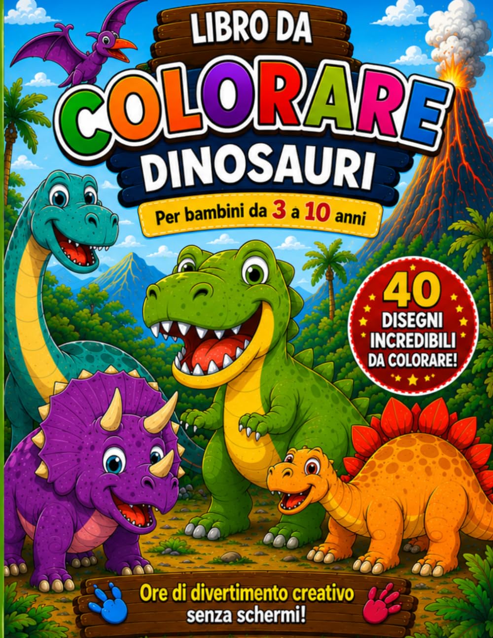 Libro da Colorare Dinosauri per Bambini: Per bambini da 3 a 10 anni – 40 disegni divertenti e facili da colorare per stimolare creatività, fantasia e concentrazione