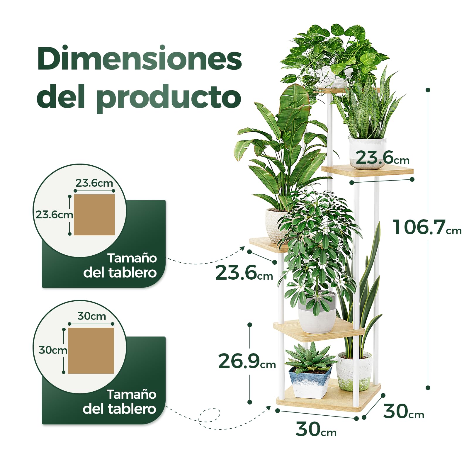 Bamworld Soporte para Plantas Esquinero Estantería para Plantas Alta de Metal para Múltiples Plantas, Soporte Plantas Interior de 5 Niveles para Patio, Jardín, Balcón, Sala de Estar (Blanco)