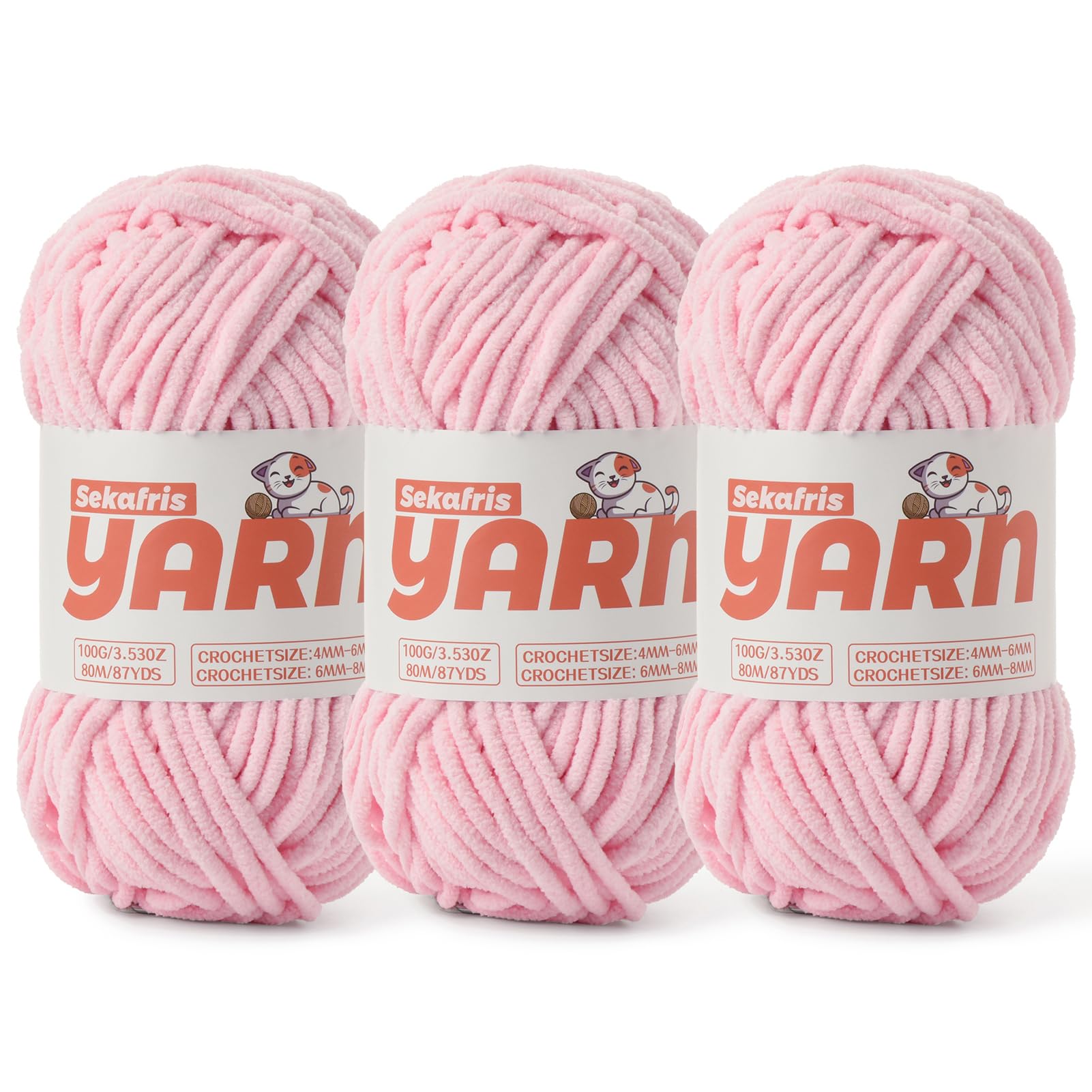 3 Pack Light Pink Chunky Chenille Yarn for Crocheting, Baby Yarn for Crocheting Soft Blanket/Amigurumi, 300g (262yds) Super Bulky Fluffy Velvet